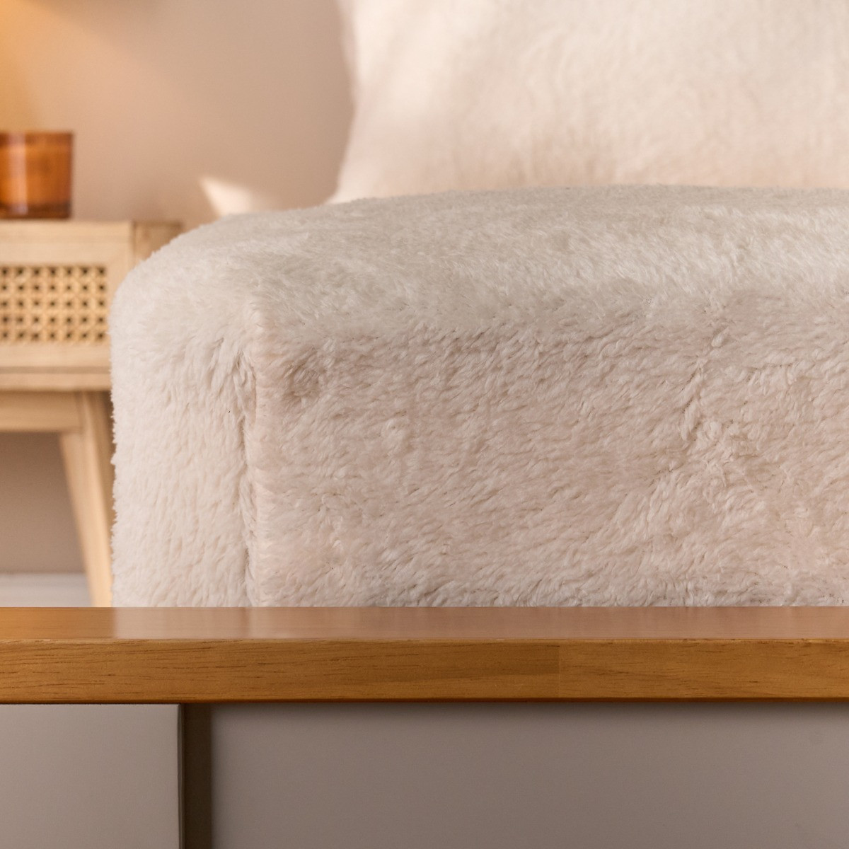 OHS Teddy Fleece Fitted Sheet, Cream - Super King>