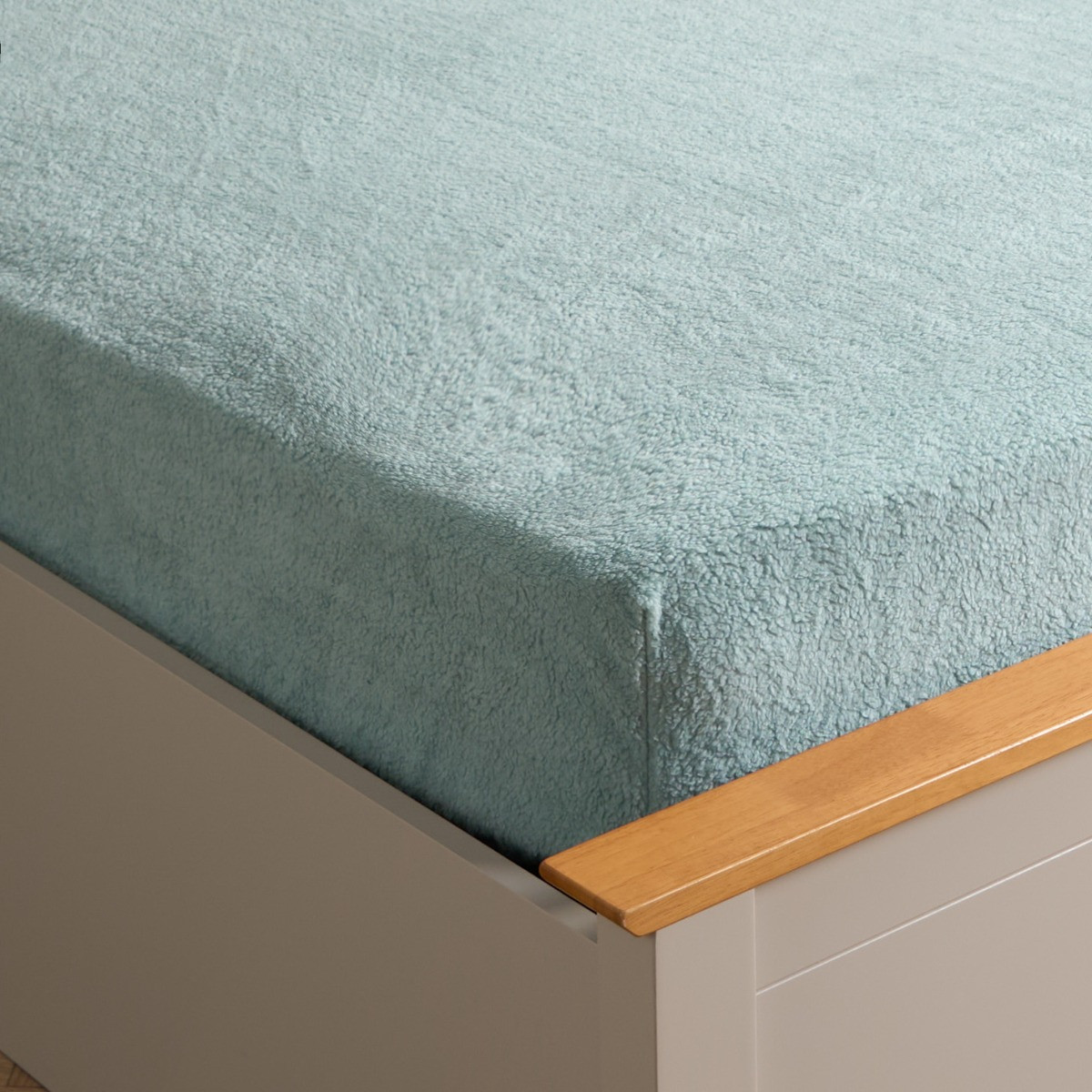 OHS Teddy Fleece Fitted Sheet, Duck Egg Blue - Double>