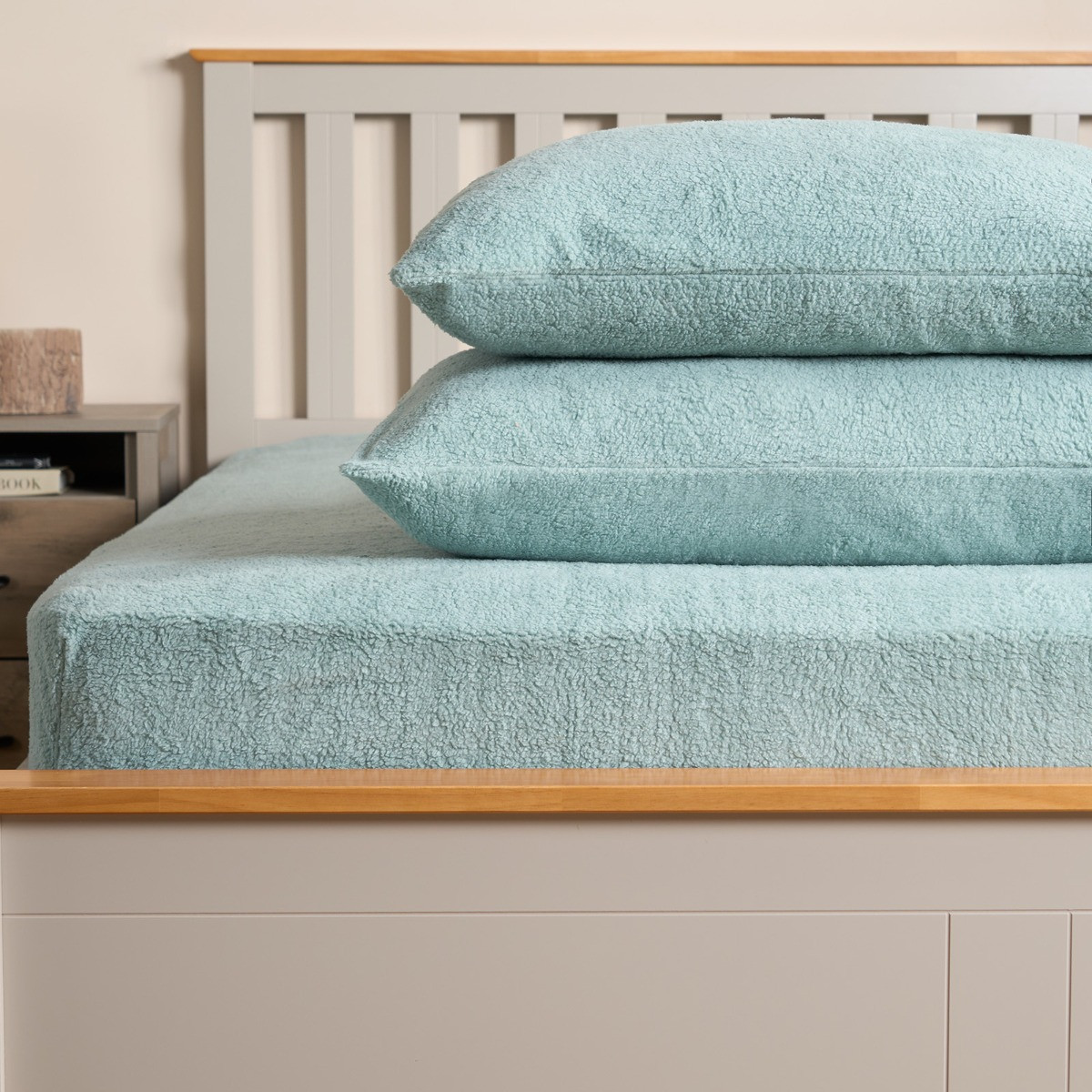 OHS Teddy Fleece Fitted Sheet, Duck Egg Blue - Single>