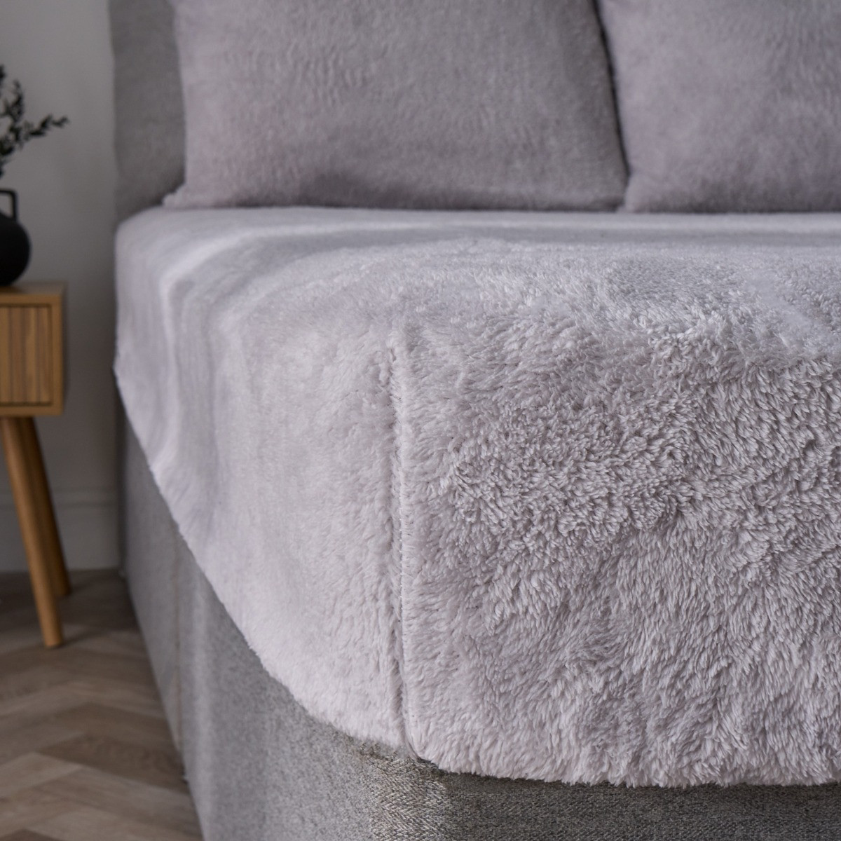 OHS Teddy Fleece Fitted Sheet, Silver Grey - King>