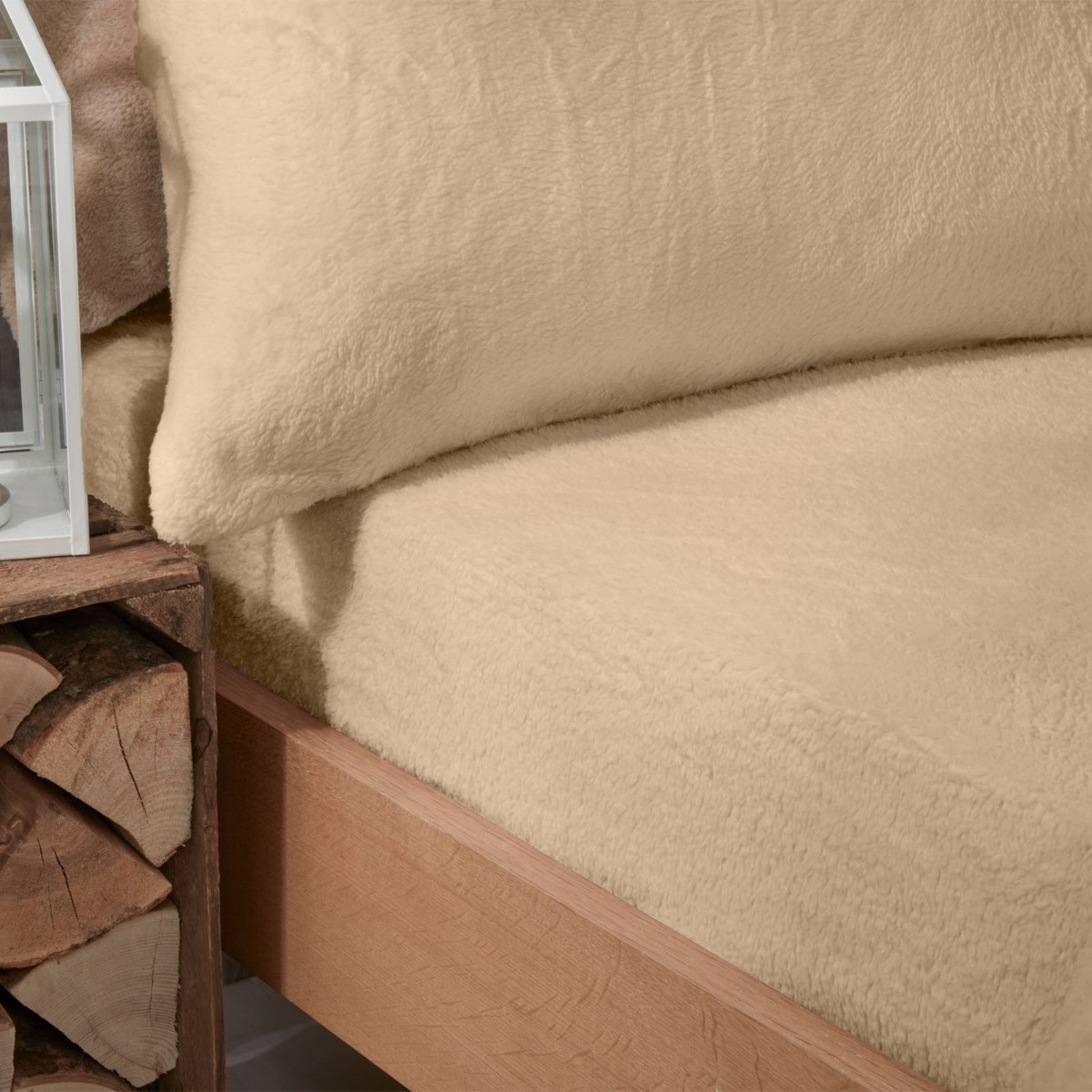 OHS Teddy Fleece Fitted Sheet, Sand Beige - Super King>
