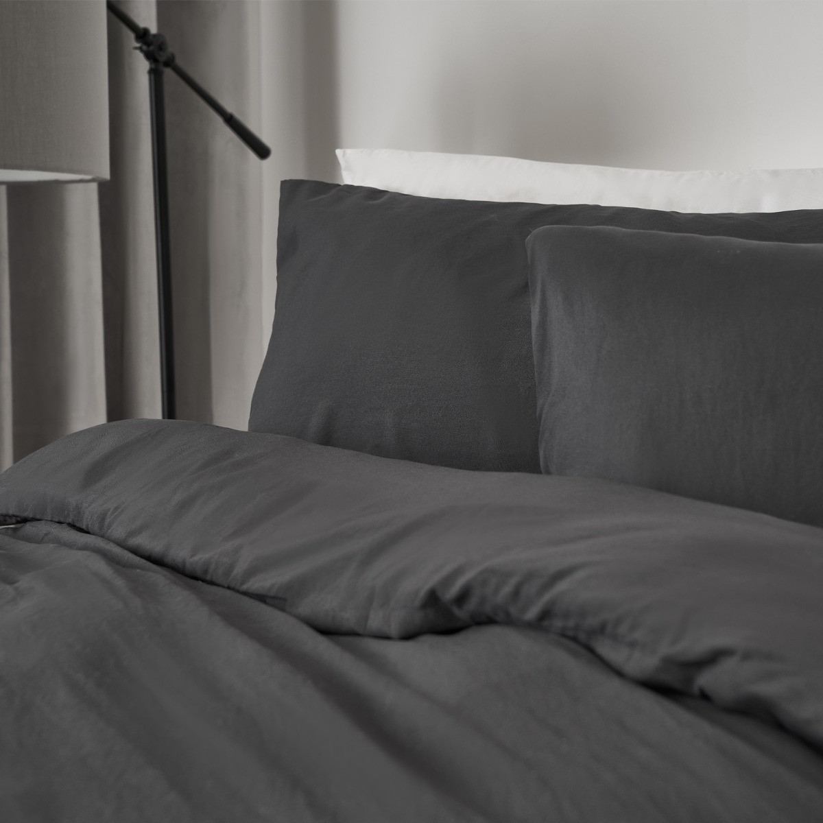 OHS Washed Linen Look Duvet Set, Charcoal - King>