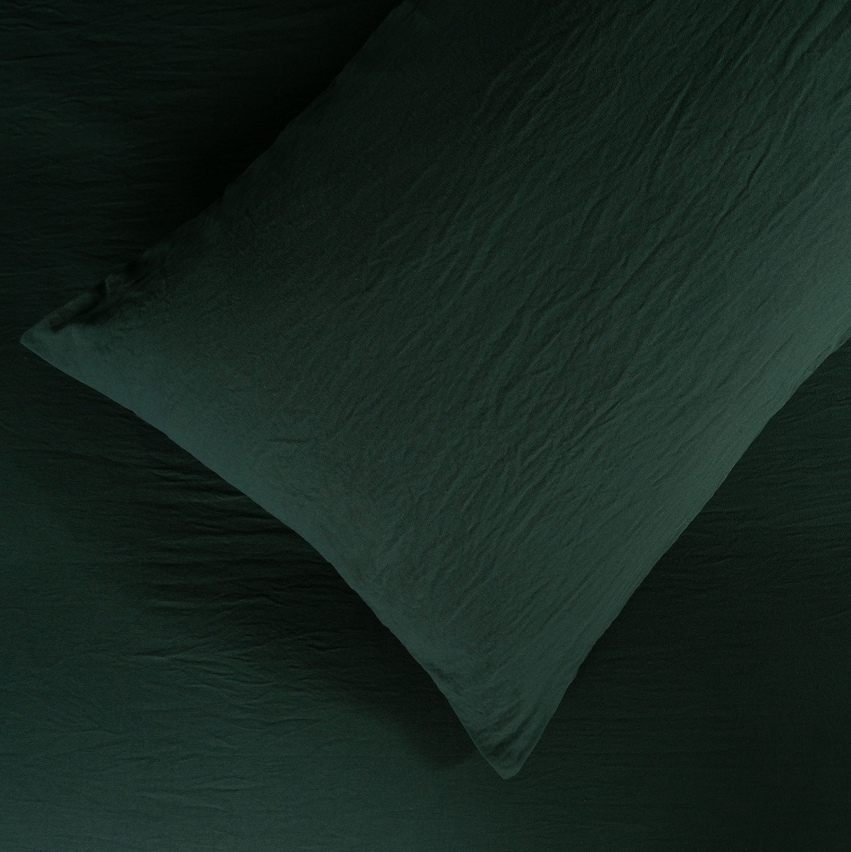 OHS Washed Linen Look Duvet Set, Forest Green - Double>