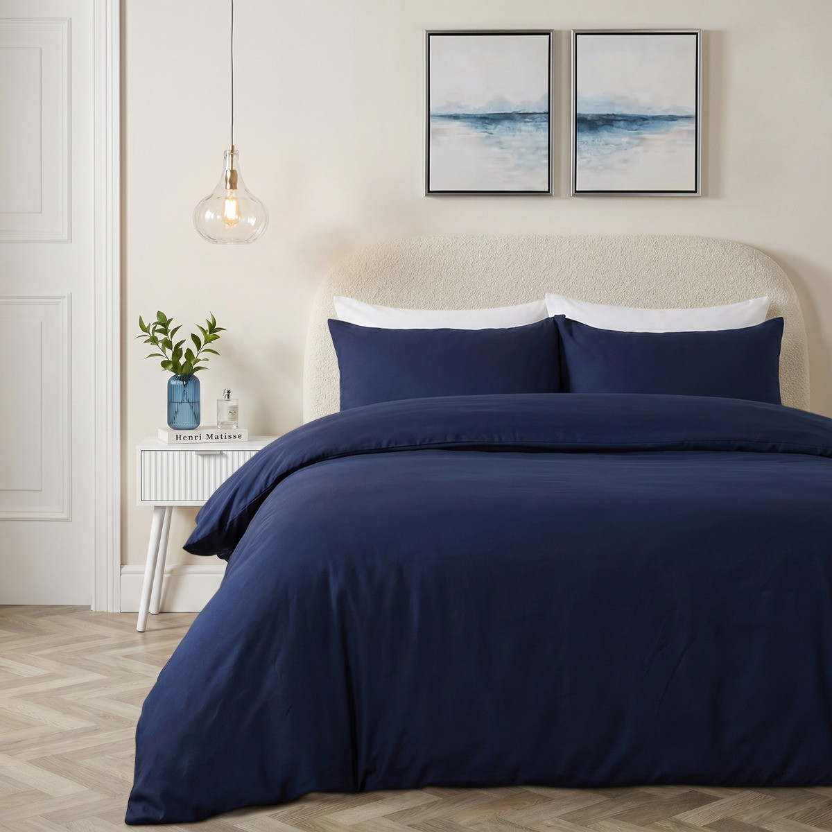 OHS Plain Duvet Cover Set - Navy, Single>