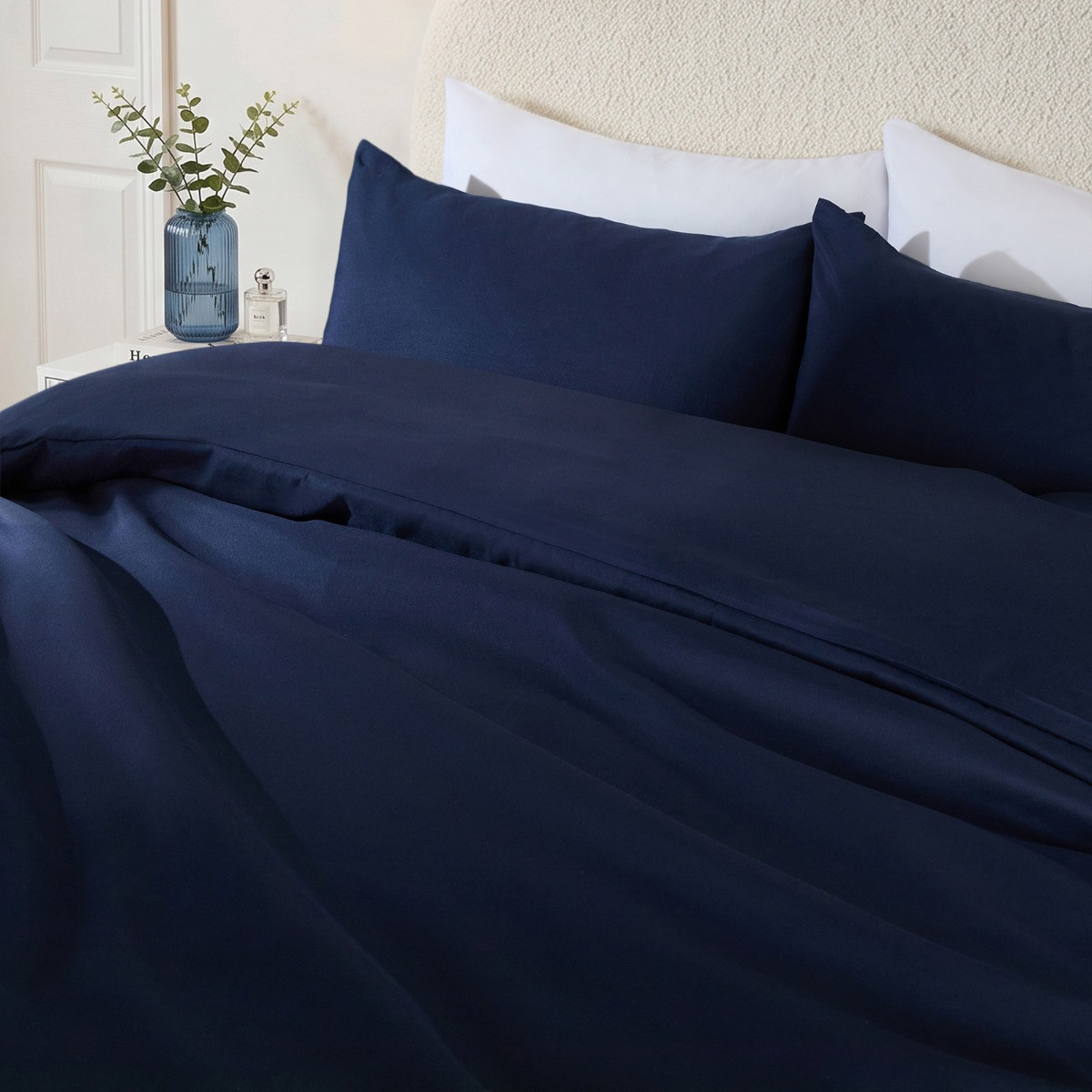 OHS Plain Duvet Cover Set - Navy, Single>