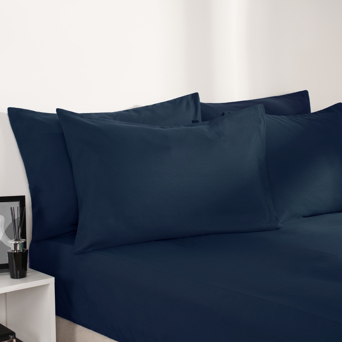 OHS Plain Dyed Fitted Bed Sheets, Navy - Double>