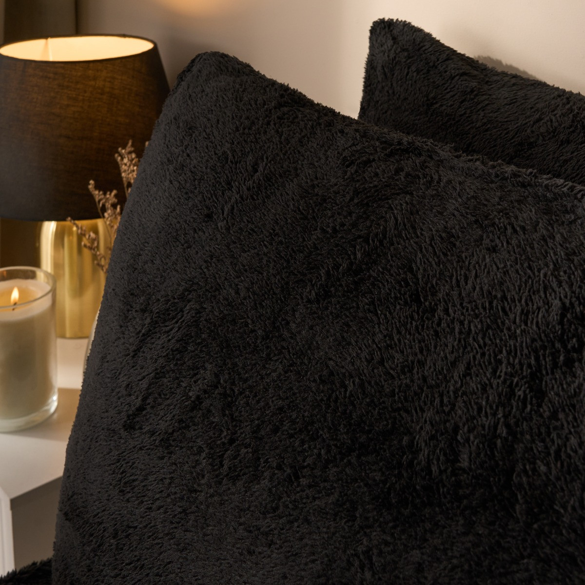 OHS Teddy Fleece Duvet Cover Set, Black - Single>