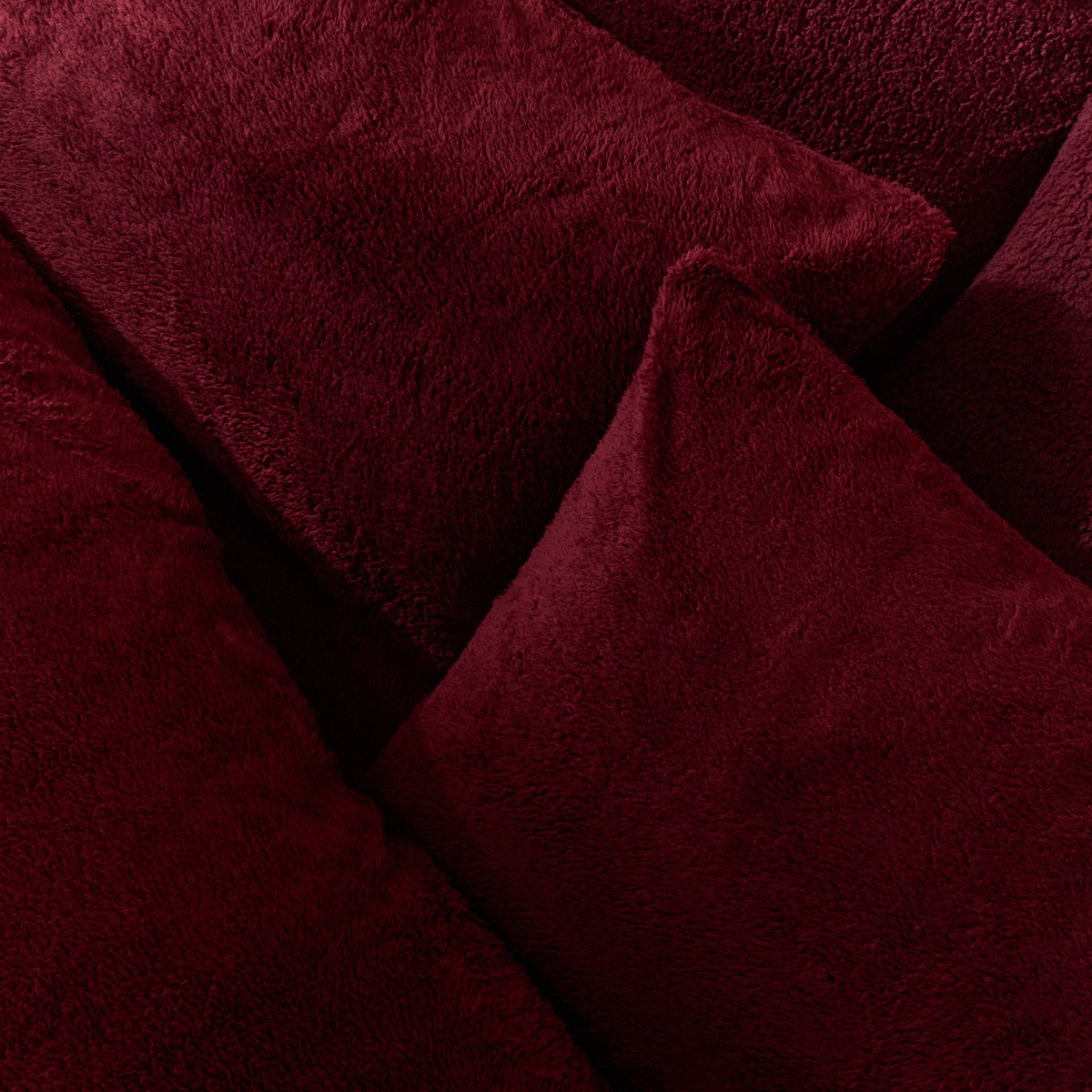 OHS Teddy Fleece Duvet Cover Set, Burgundy - Super King>