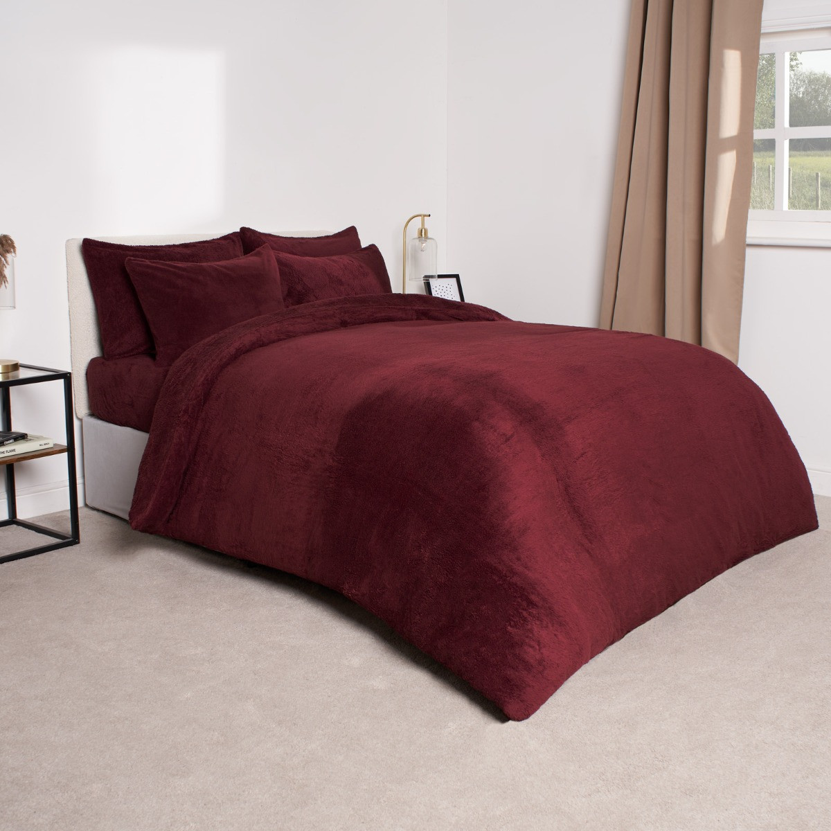 Brentfords Teddy Fleece Duvet Cover Set Burgundy