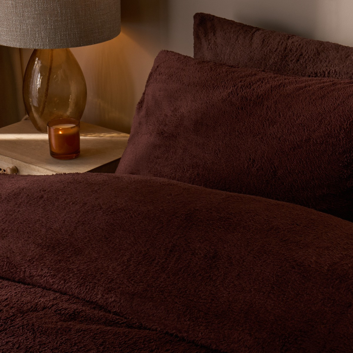 OHS Teddy Fleece Duvet Cover Set, Chocolate - Super King>