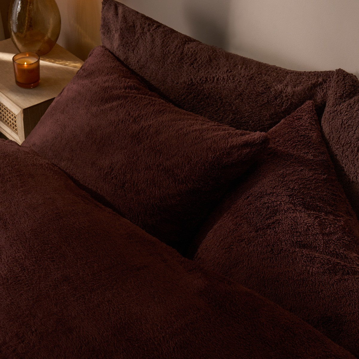 OHS Teddy Fleece Duvet Cover Set, Chocolate - King>