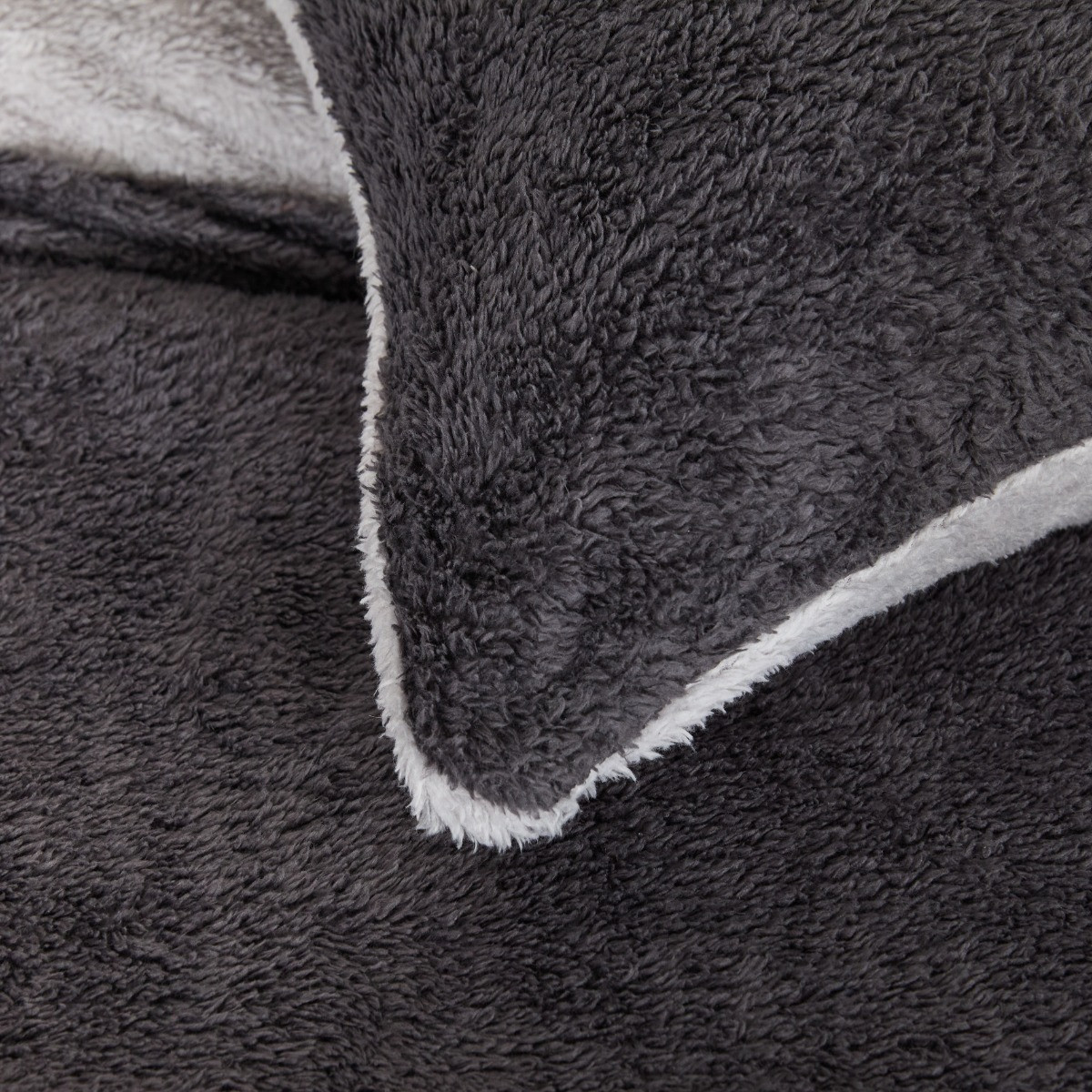 OHS Teddy Fleece Reversible Duvet Cover Set, Charcoal Grey - Single>