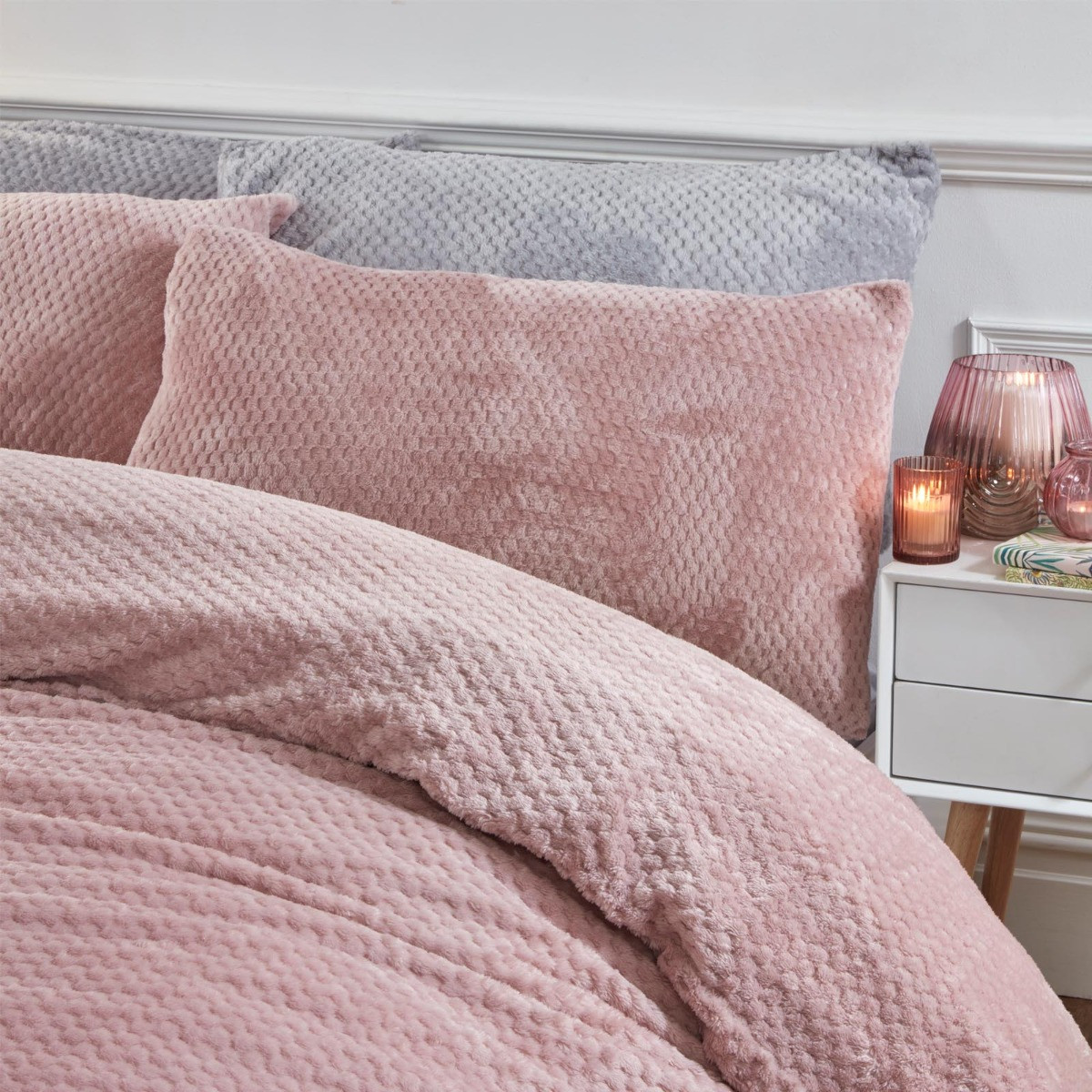 Brentfords Waffle Fleece Duvet Cover Set Blush Pink