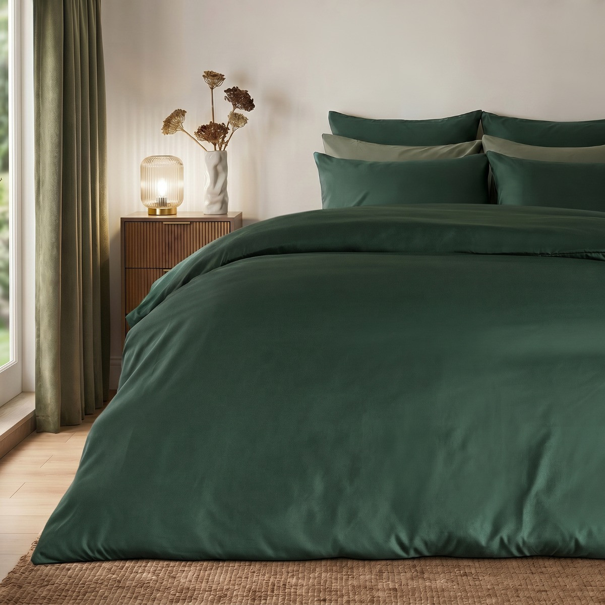 OHS Plain Duvet Cover Set - Forest Green>