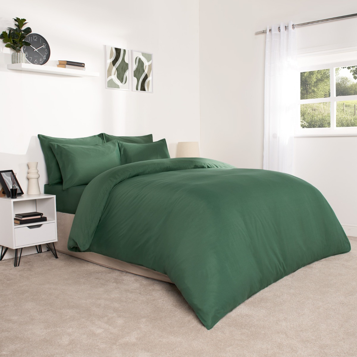 OHS Plain Duvet Cover Set, Forest Green - Single>