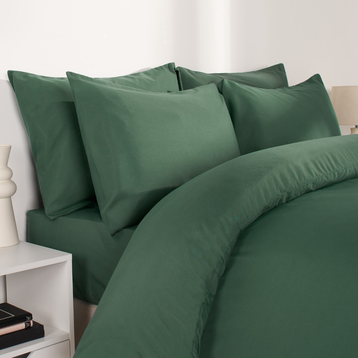 OHS Plain Duvet Cover Set, Forest Green - Double>