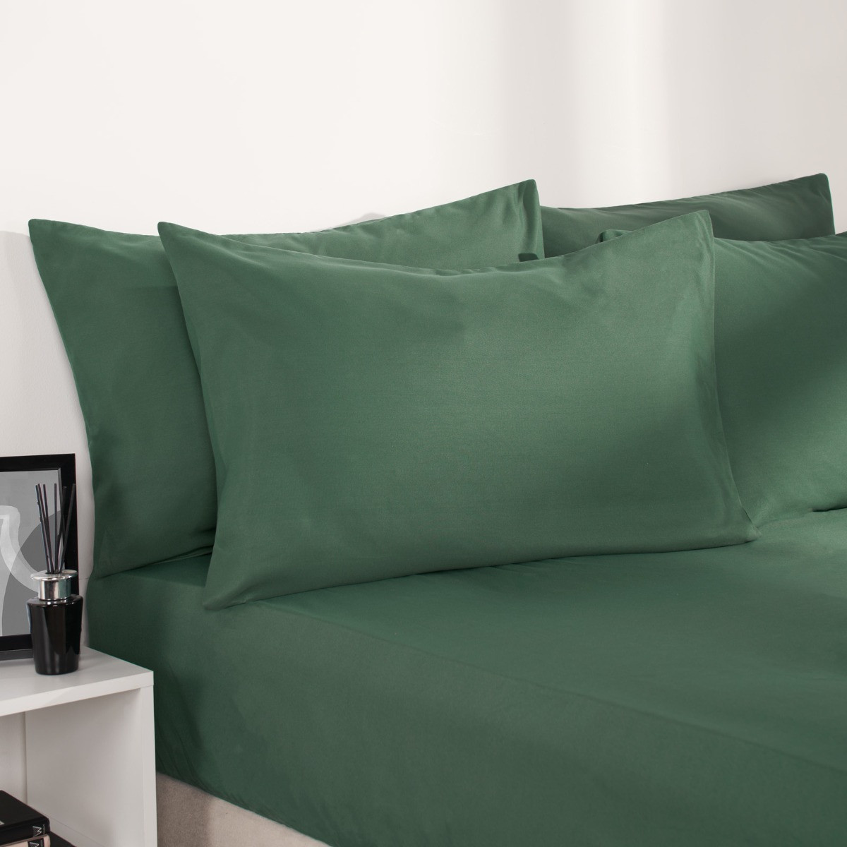 OHS Plain Duvet Cover Set, Forest Green - Double>