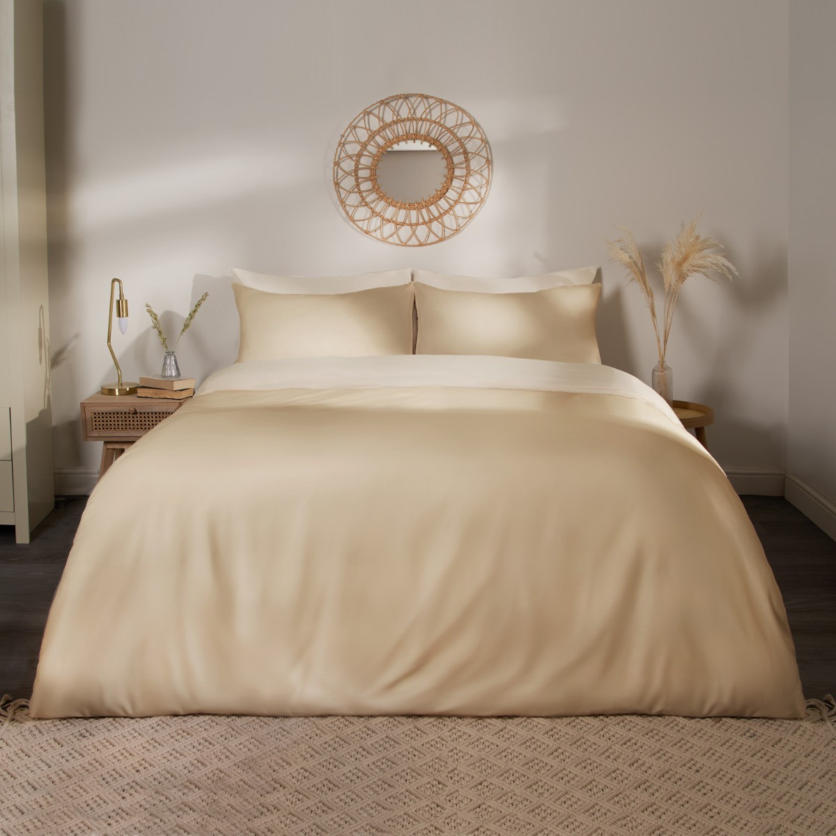 OHS Reversible Duvet Cover Set, Stone/Ecru - King>