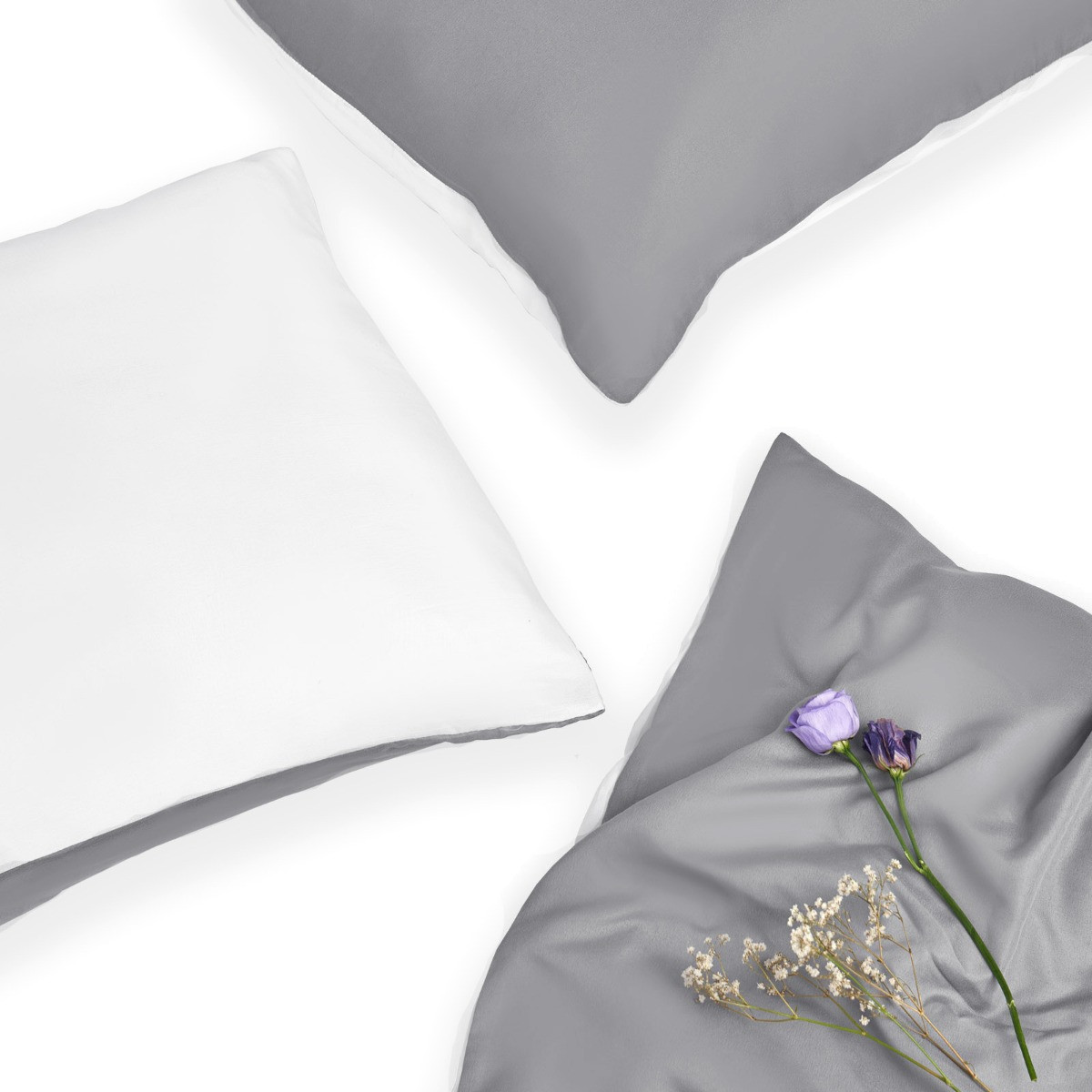 OHS Reversible Duvet Cover Set, White Grey - Single>