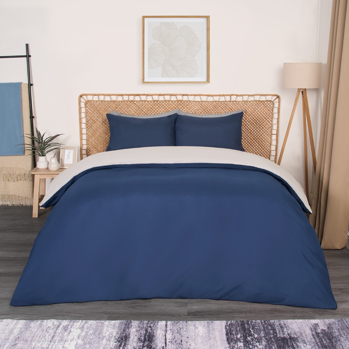 OHS Reversible Duvet Cover Set, Navy/Grey - Superking>