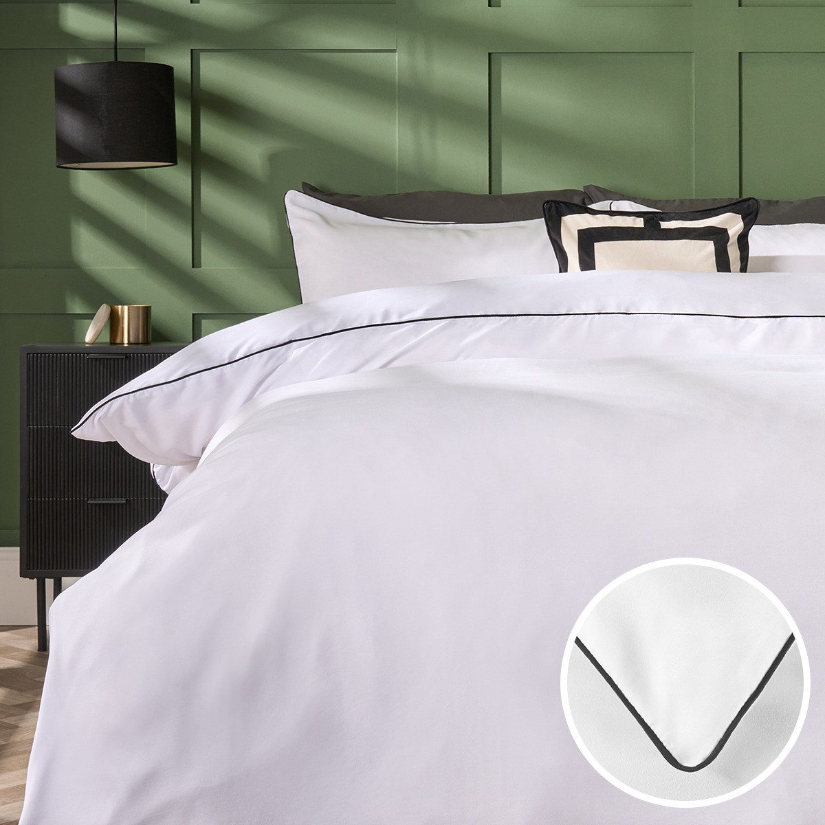 OHS Piped Edge Duvet Cover Set - Black/White>