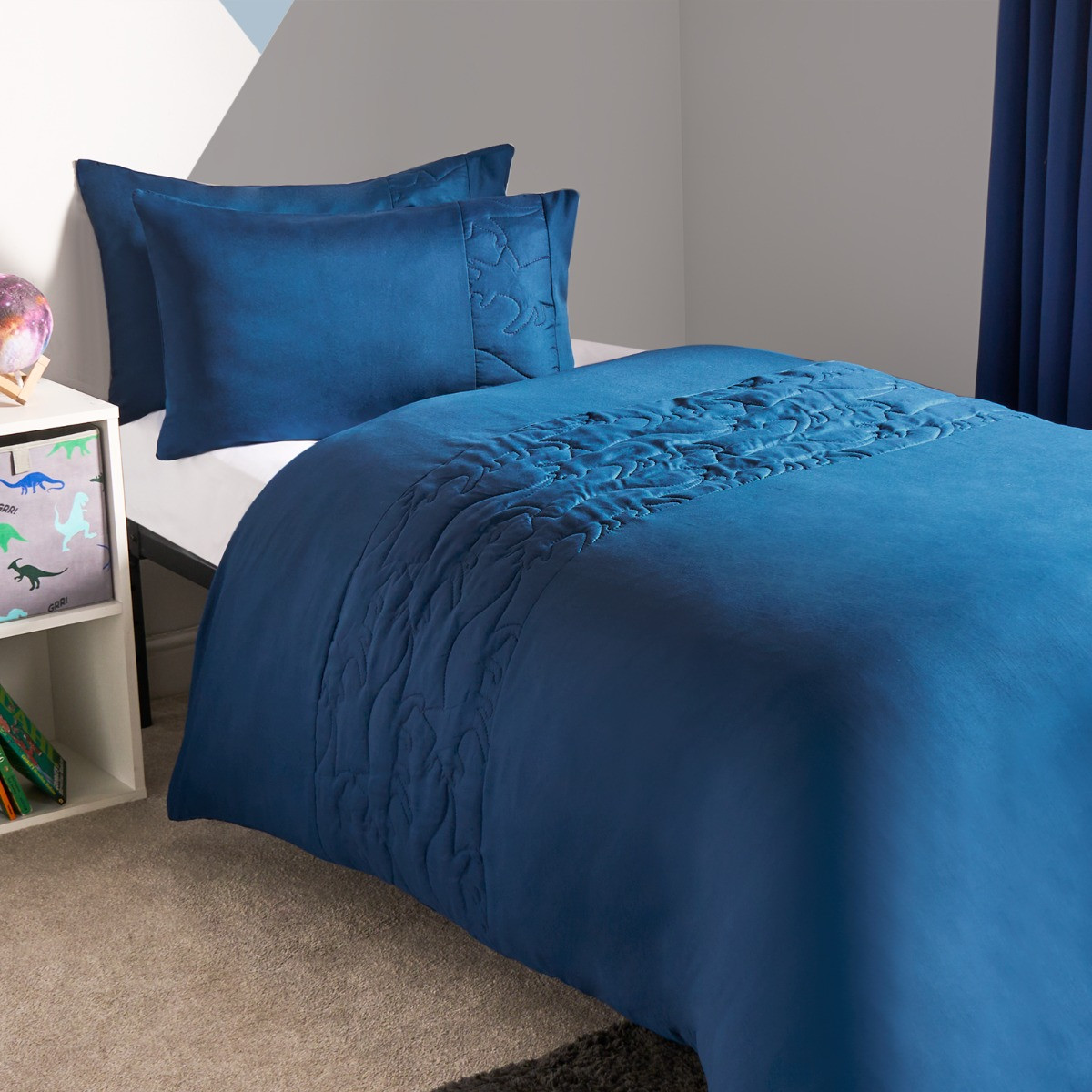 OHS Kids Pinsonic Dino Panel Duvet Set, Navy - Single>