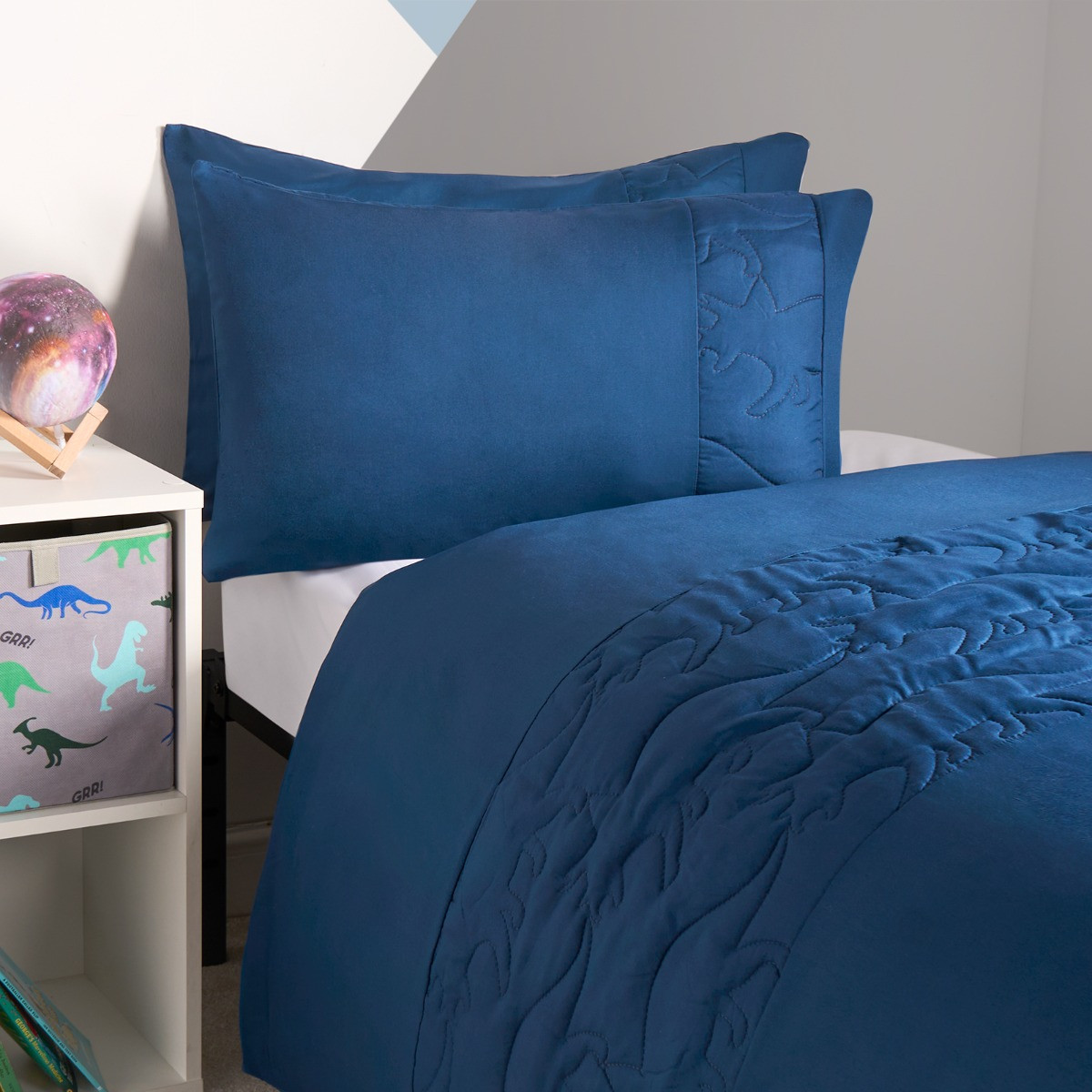 OHS Kids Pinsonic Dino Panel Duvet Set, Navy - Single>