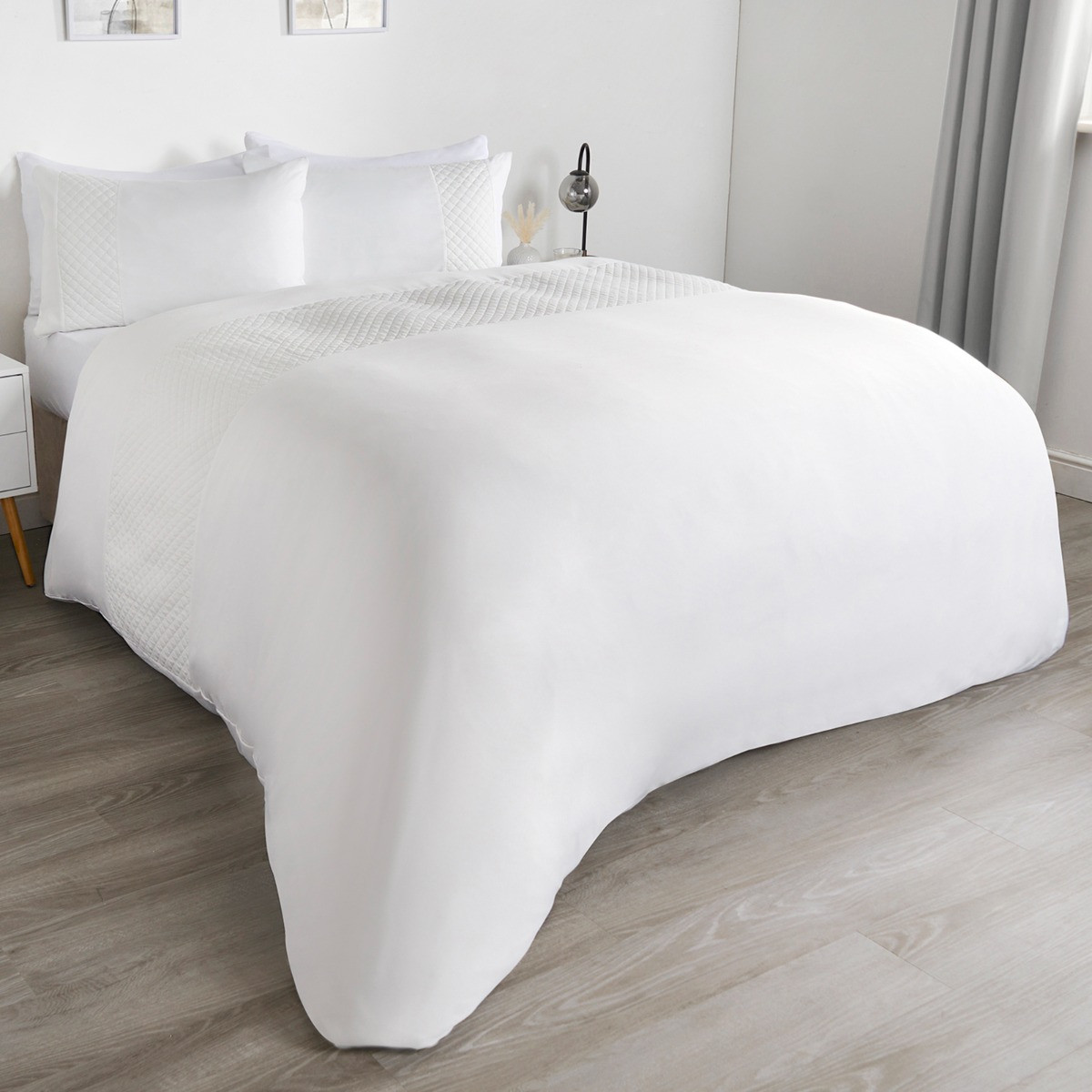 OHS Pinsonic Grid Panel Duvet Set, White - Double>