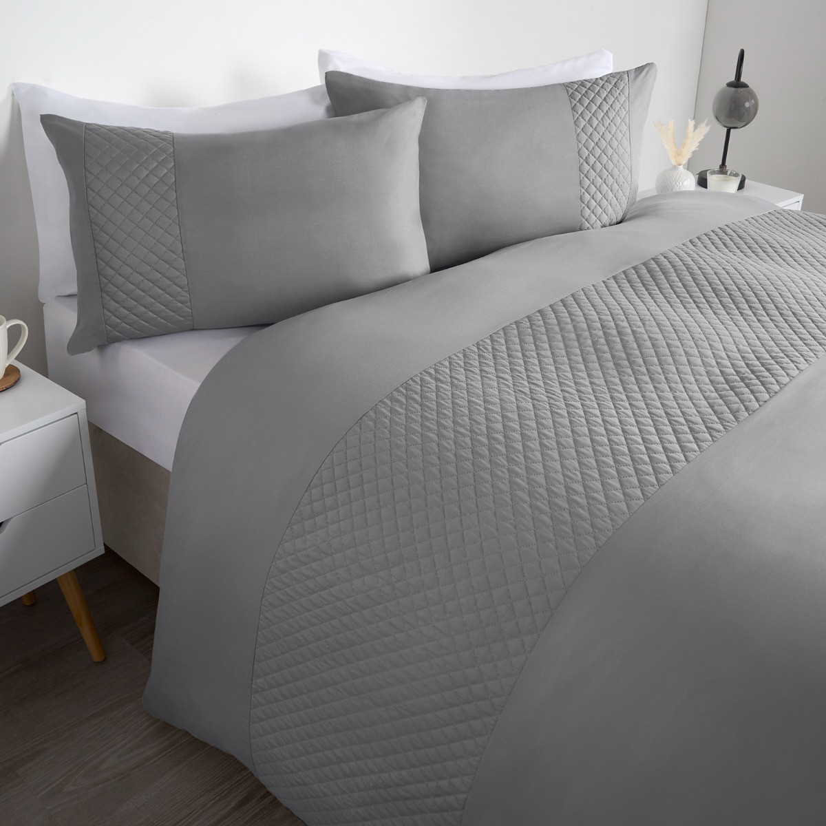 OHS Pinsonic Grid Panel Duvet Set - Grey>