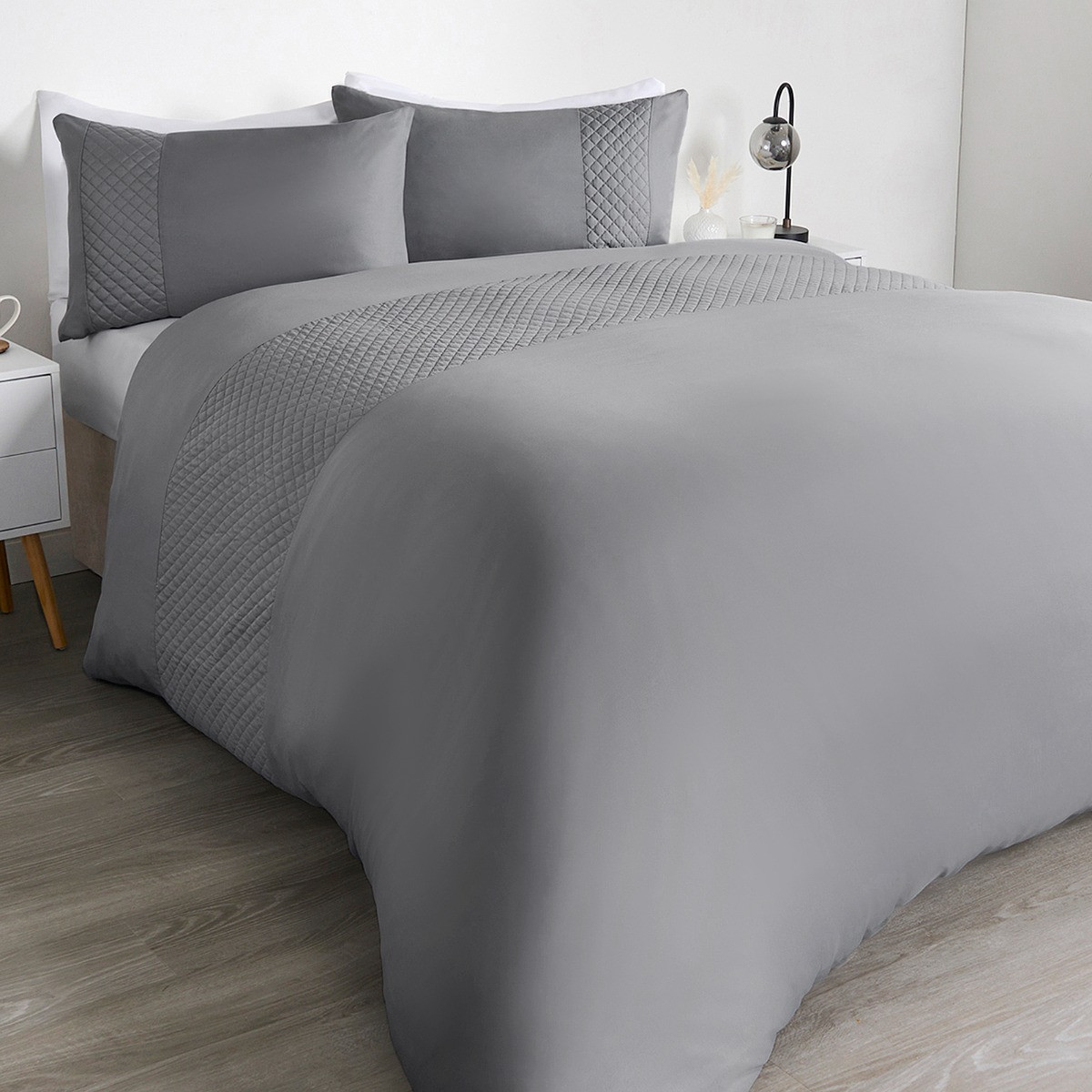 OHS Pinsonic Grid Panel Duvet Set - Grey>