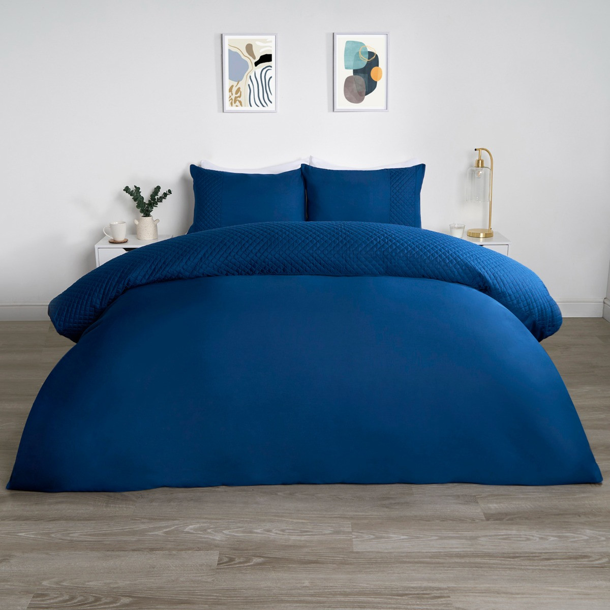 OHS Pinsonic Grid Panel Duvet Set, Navy Double