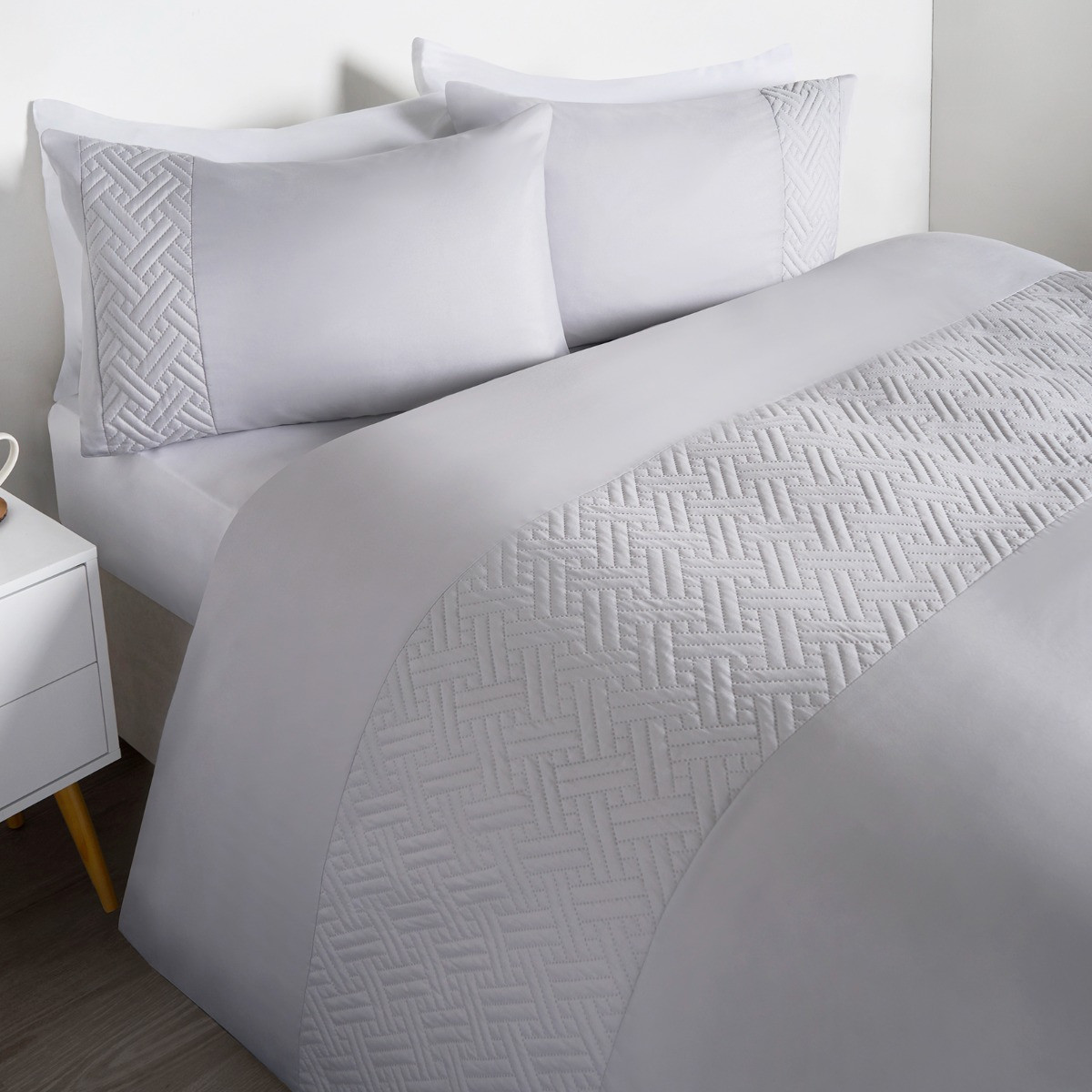 OHS Pinsonic Geo Panel Duvet Set - Silver>