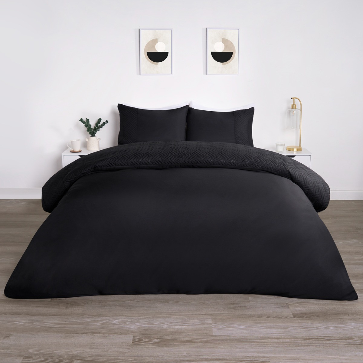 OHS Pinsonic Geo Panel Duvet Set - Black>