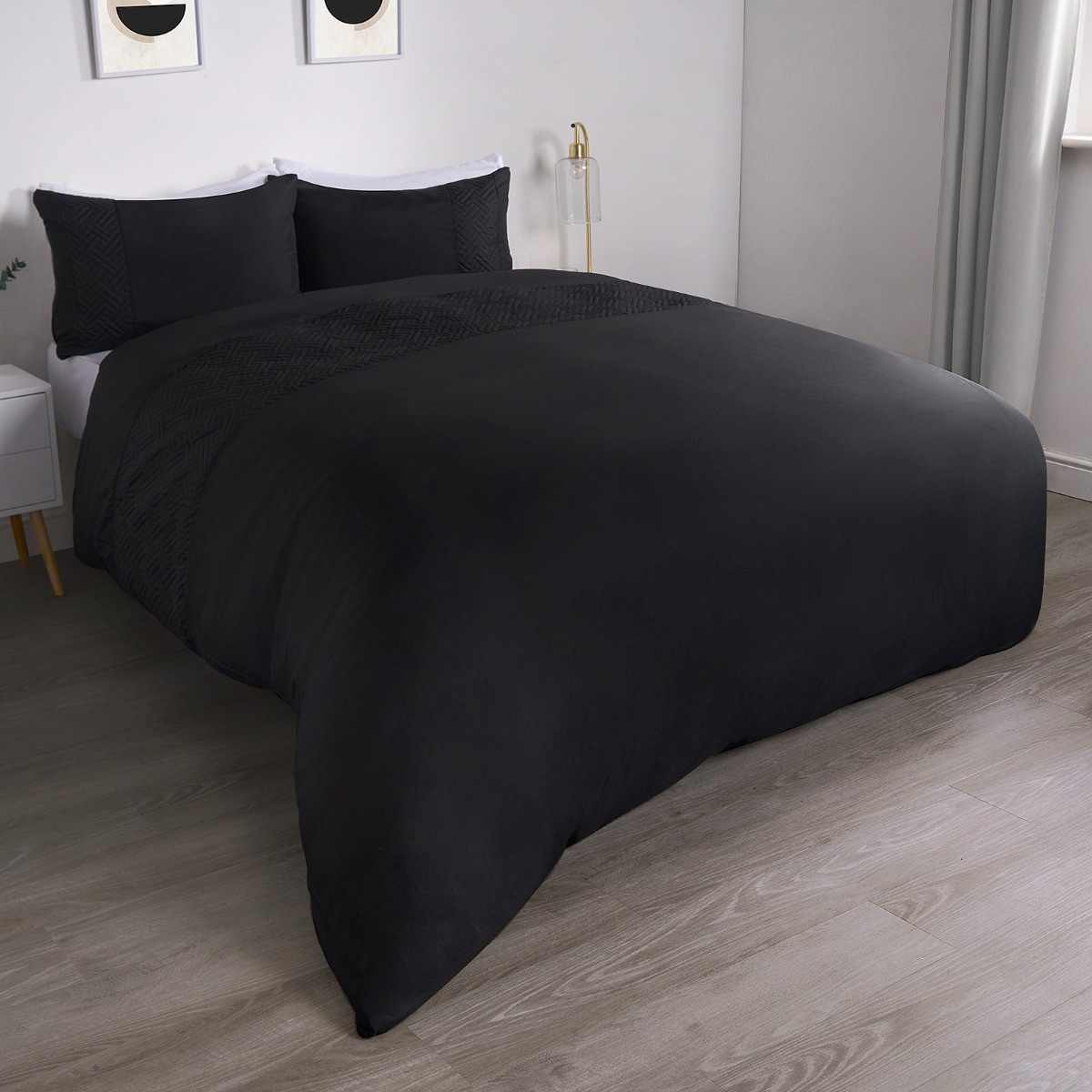 OHS Pinsonic Geo Panel Duvet Set - Black>