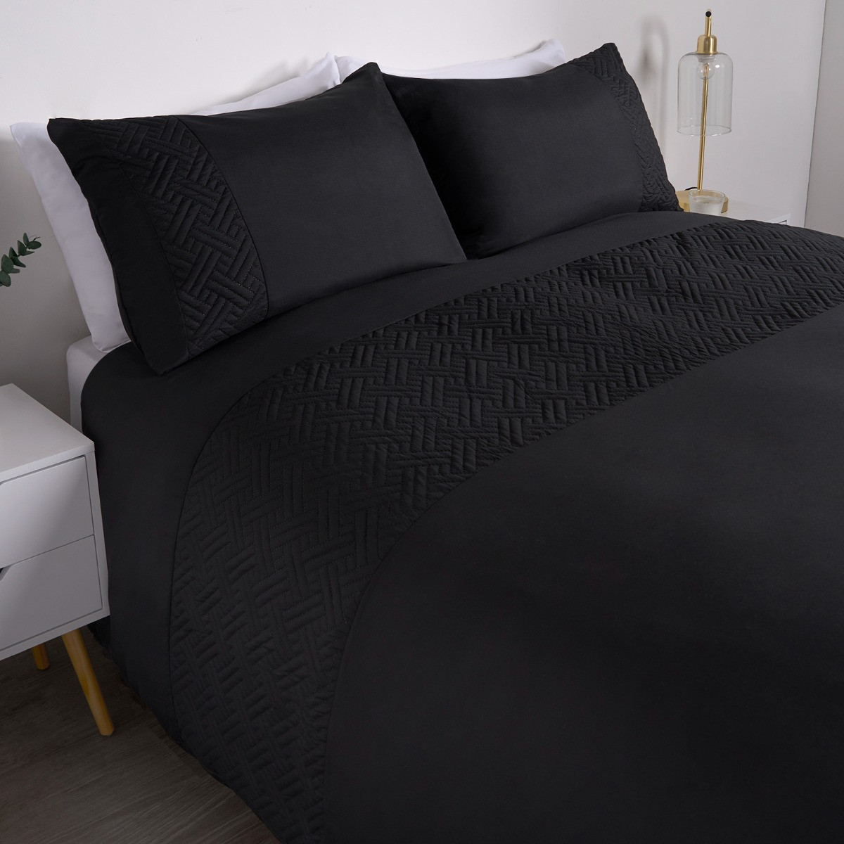 OHS Pinsonic Geo Panel Duvet Set - Black>