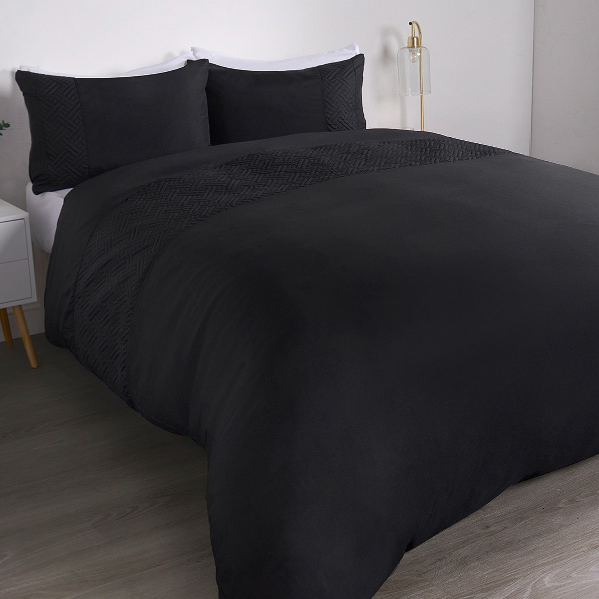 OHS Pinsonic Geo Panel Duvet Set - Black>