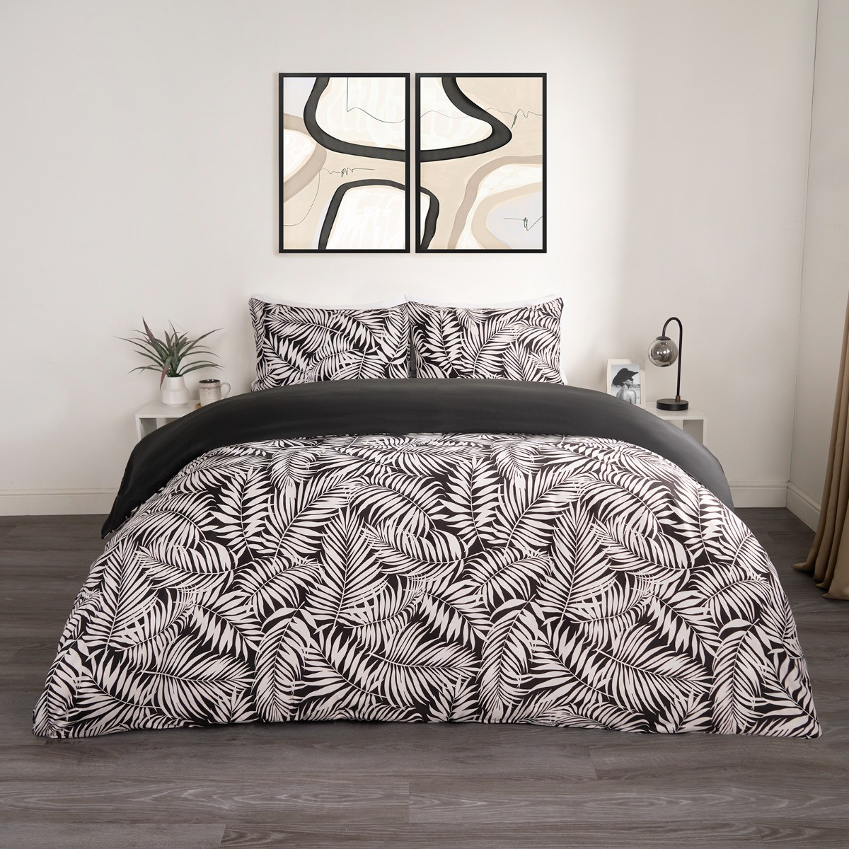 OHS Tropical Leaf Duvet Set, Monochrome - Double>