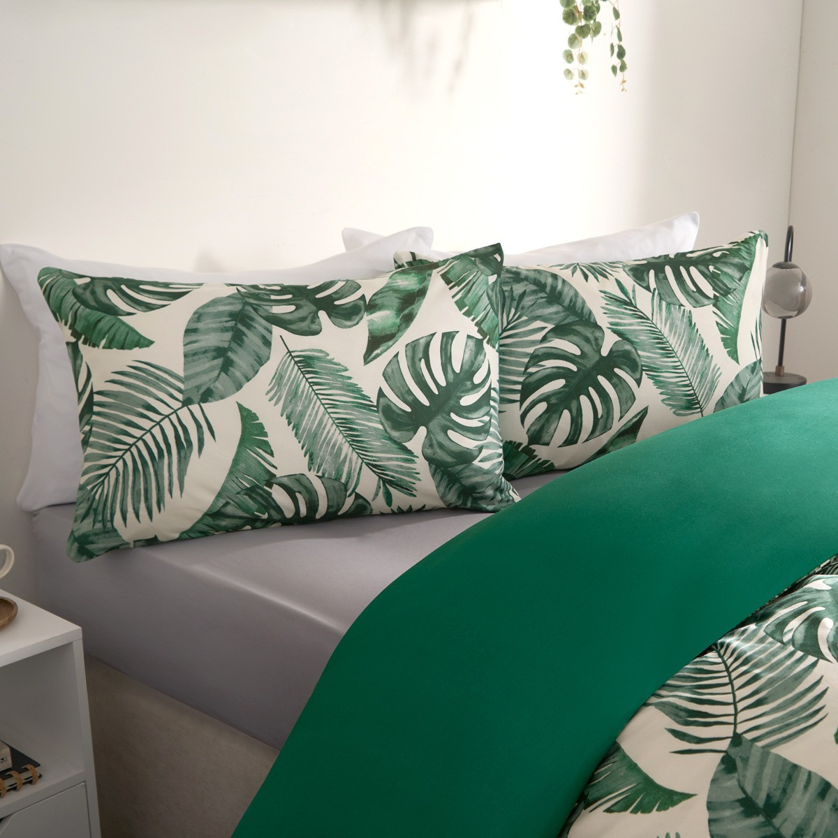 OHS Tropical Leaf Duvet Set, Forest Green - King>