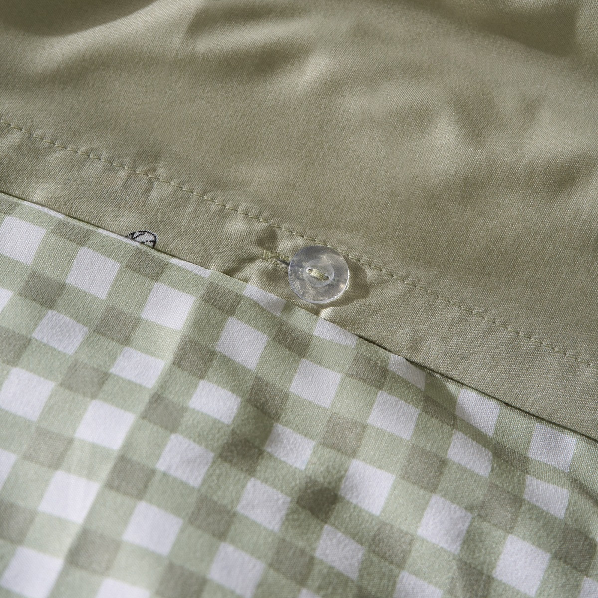 OHS Bee Print Reversible Gingham Duvet Set, Sage - Double>