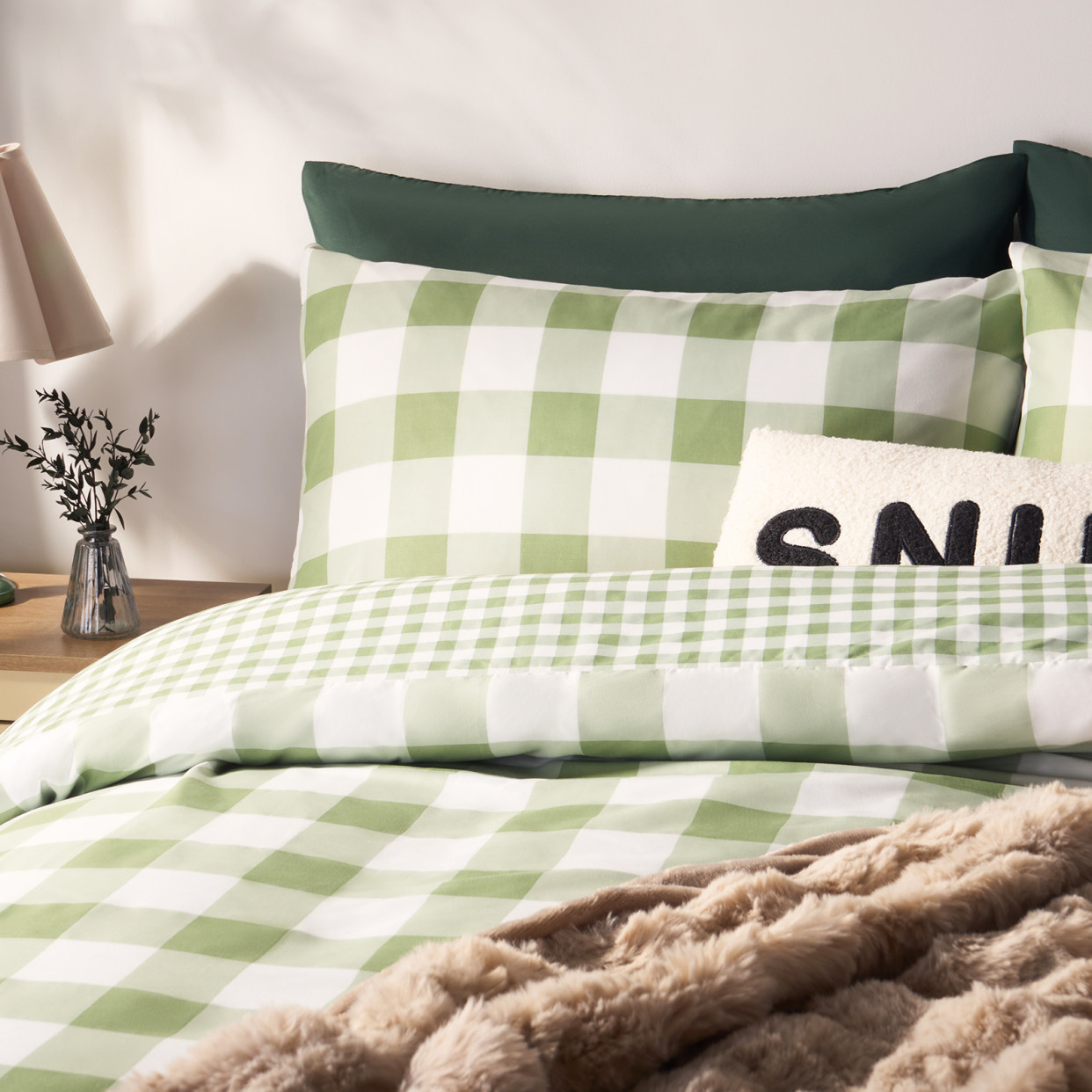 OHS Gingham Duvet Set, Sage - King>