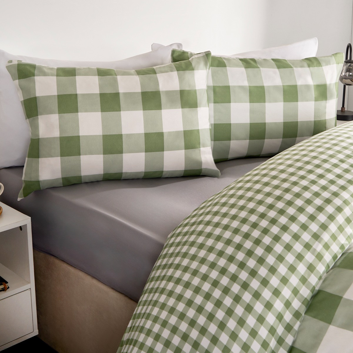 OHS Gingham Duvet Set - Sage