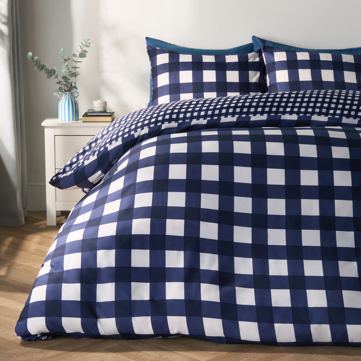 OHS Gingham Duvet Set, Navy - King>
