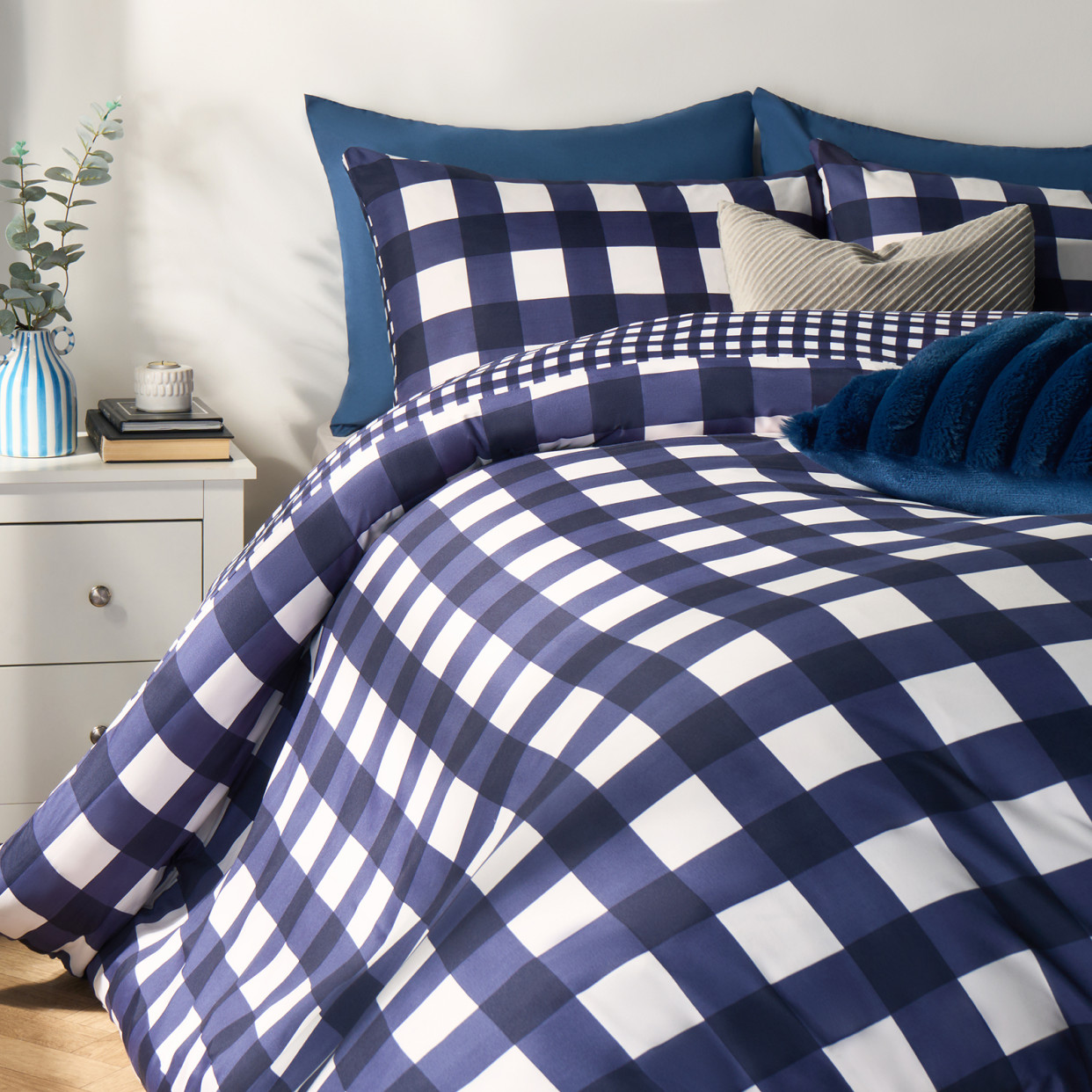 OHS Gingham Duvet Set, Navy - King>