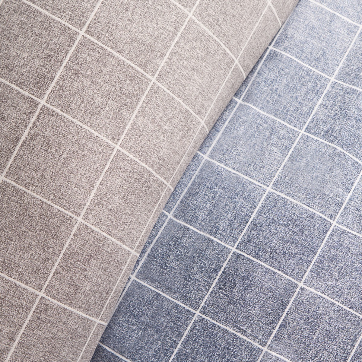 OHS Fine Line Check Reversible Duvet Set, Navy/Grey - Double>