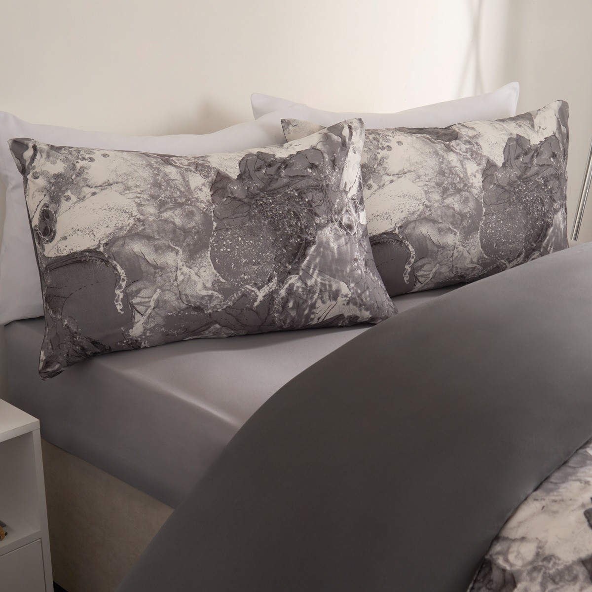 OHS Marble Print Duvet Set, Grey/White - King>