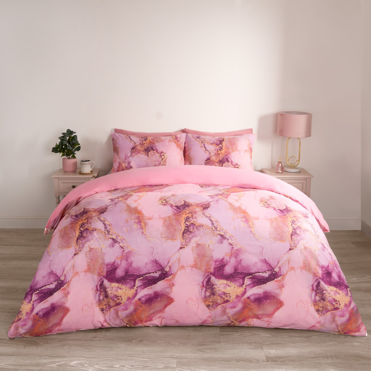 OHS Marble Print Duvet Set, Blush Pink - King>