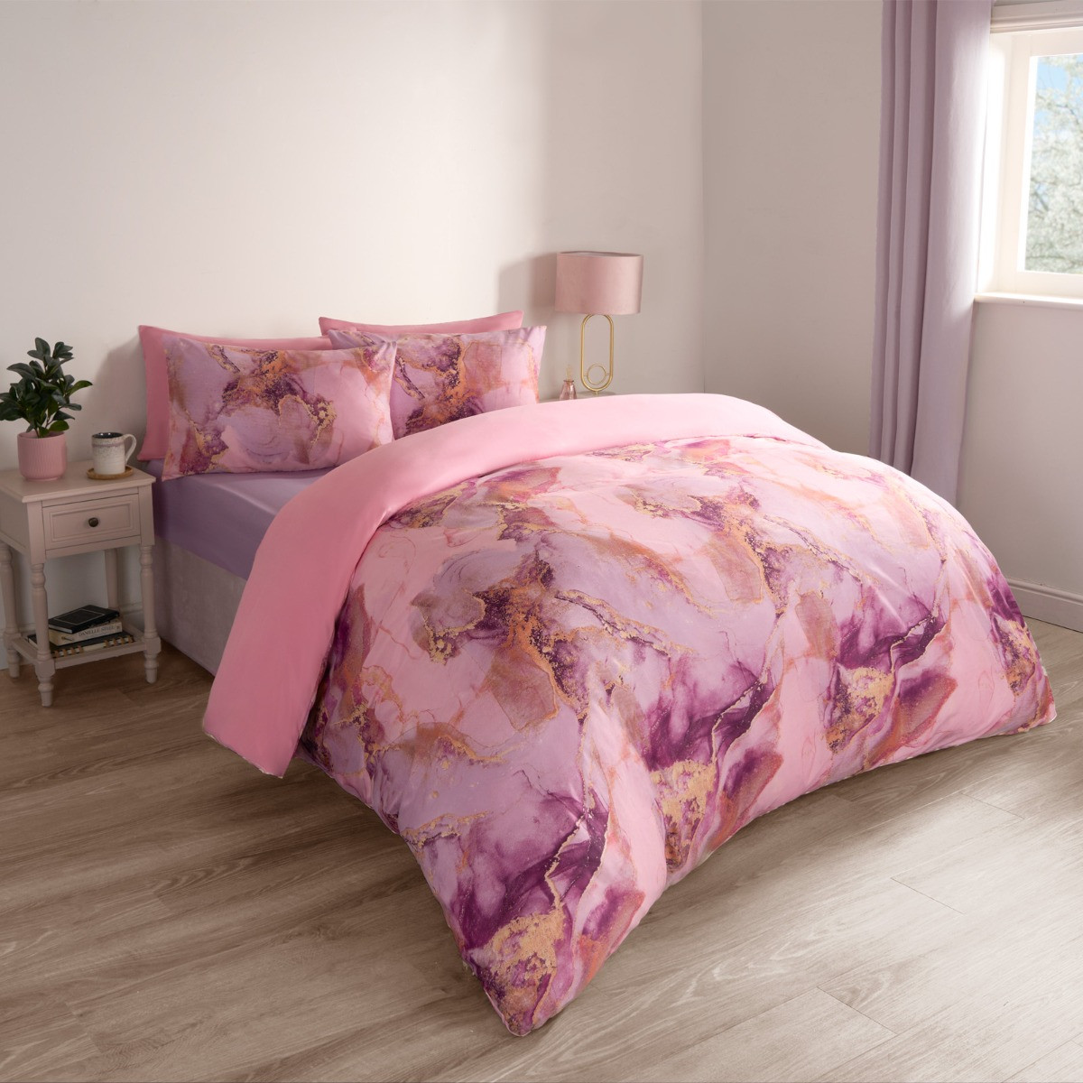 OHS Marble Print Duvet Set, Blush Pink - King>