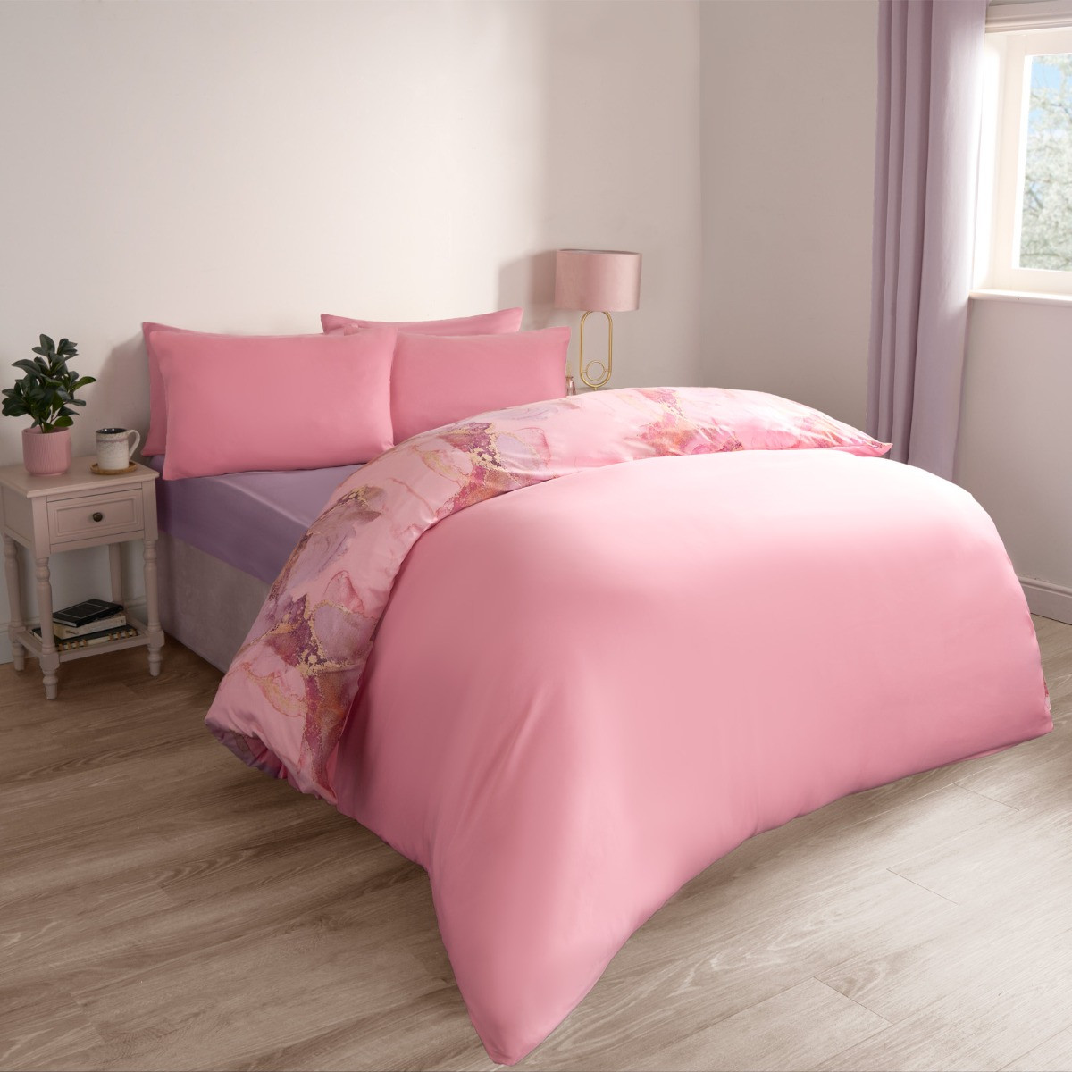OHS Marble Print Duvet Set, Blush Pink - King>