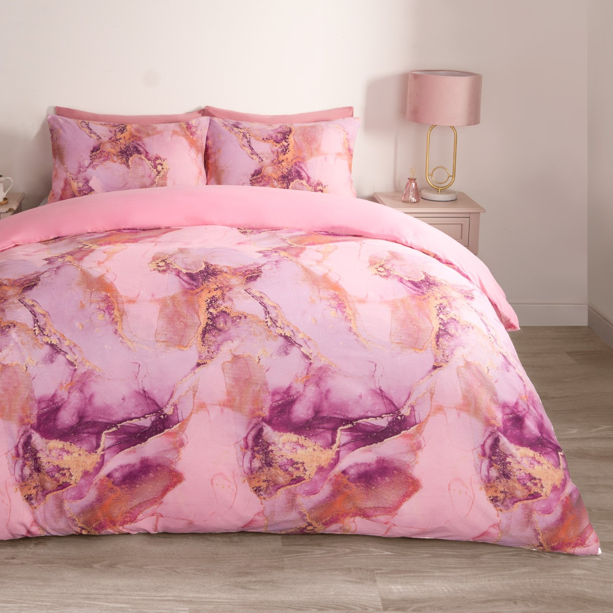 OHS Marble Print Duvet Set, Blush Pink - King>