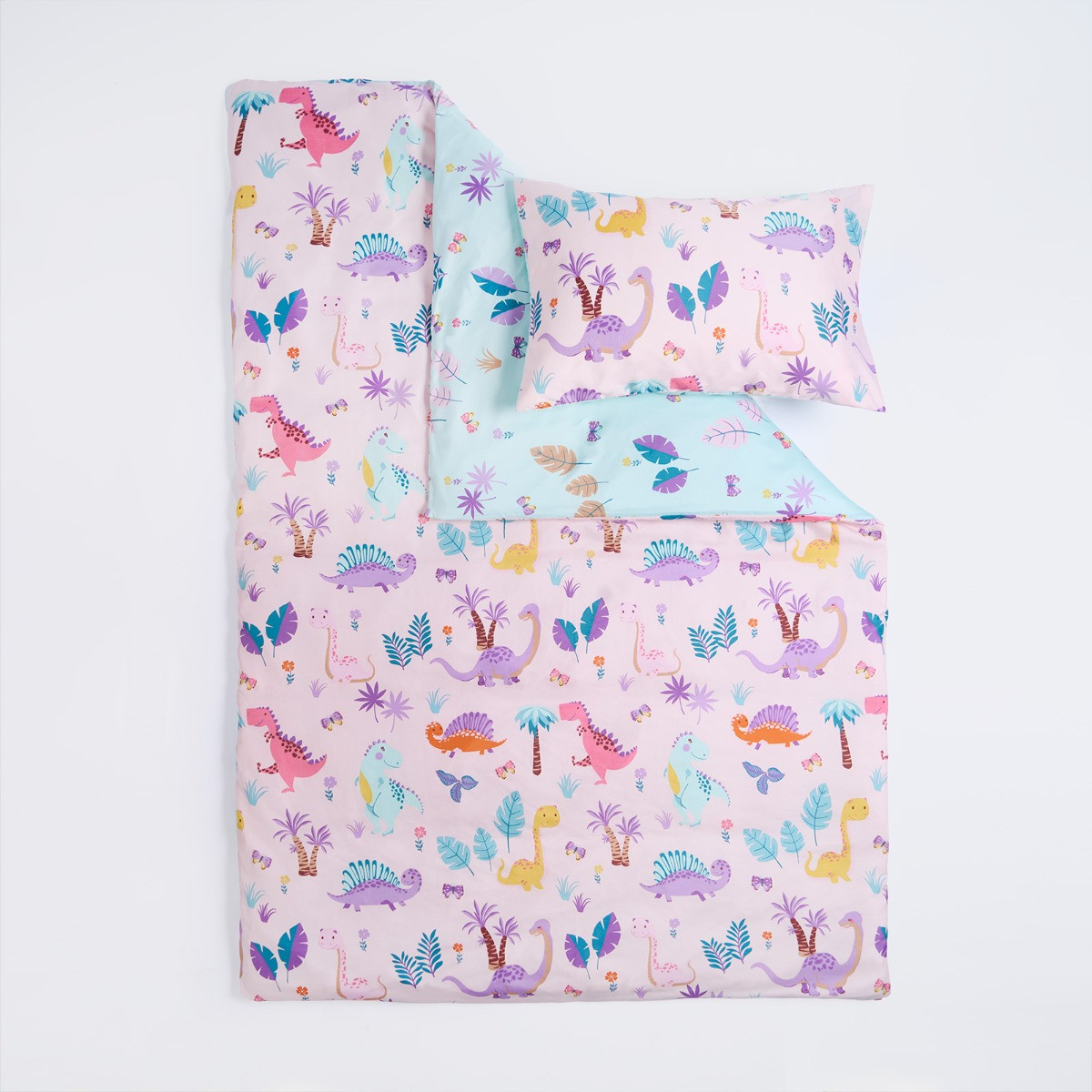 OHS Kids Dinosaur Print Reversible Duvet Cover Set - Pink/Blue>